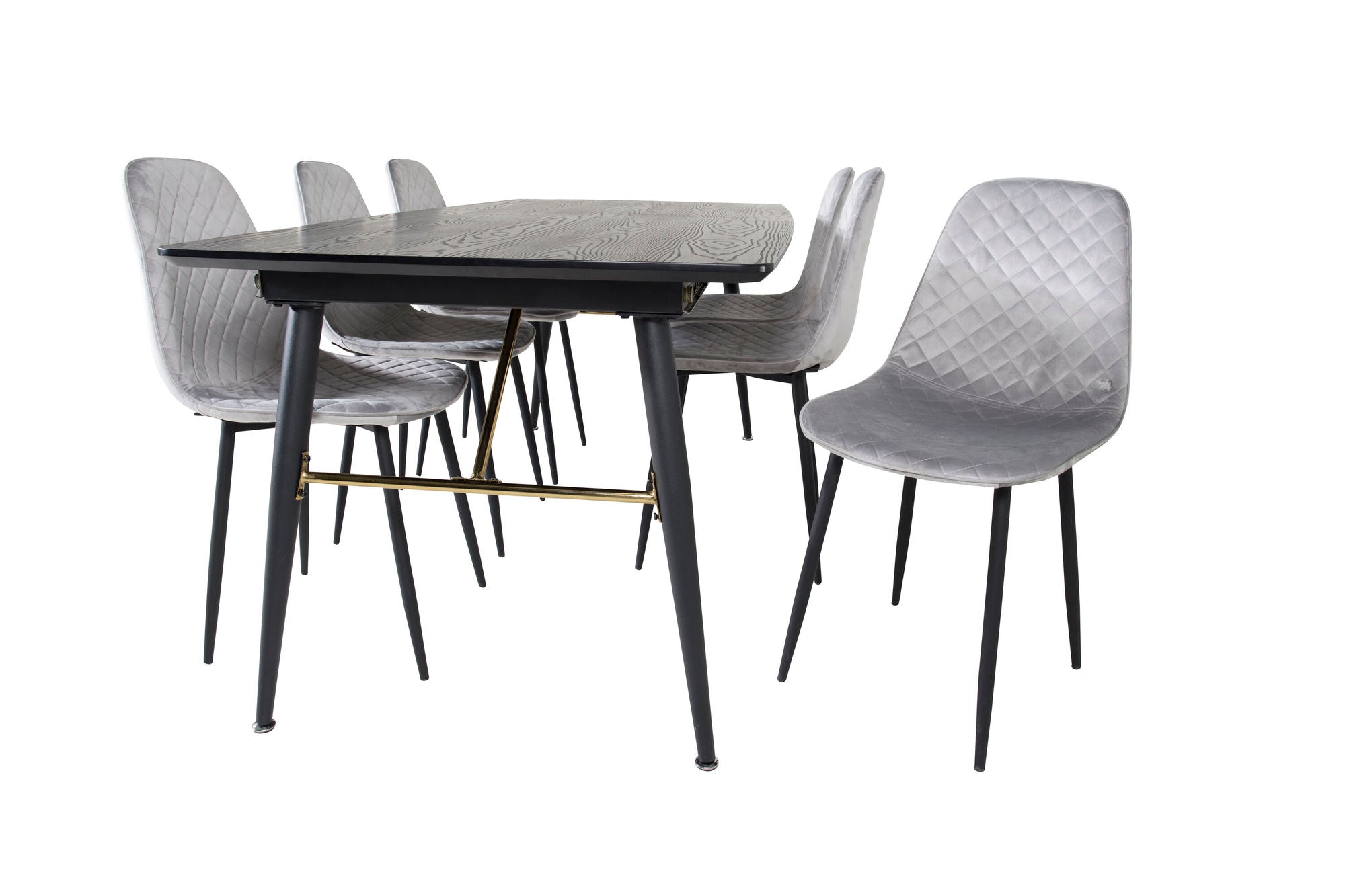 Venture Home Gold Extention bord - 180/220*85*H76 Black Veneer - Black legs - Brass details+Polar Diamond Spisebordsstol - Black Legs - Grey Velvet_6