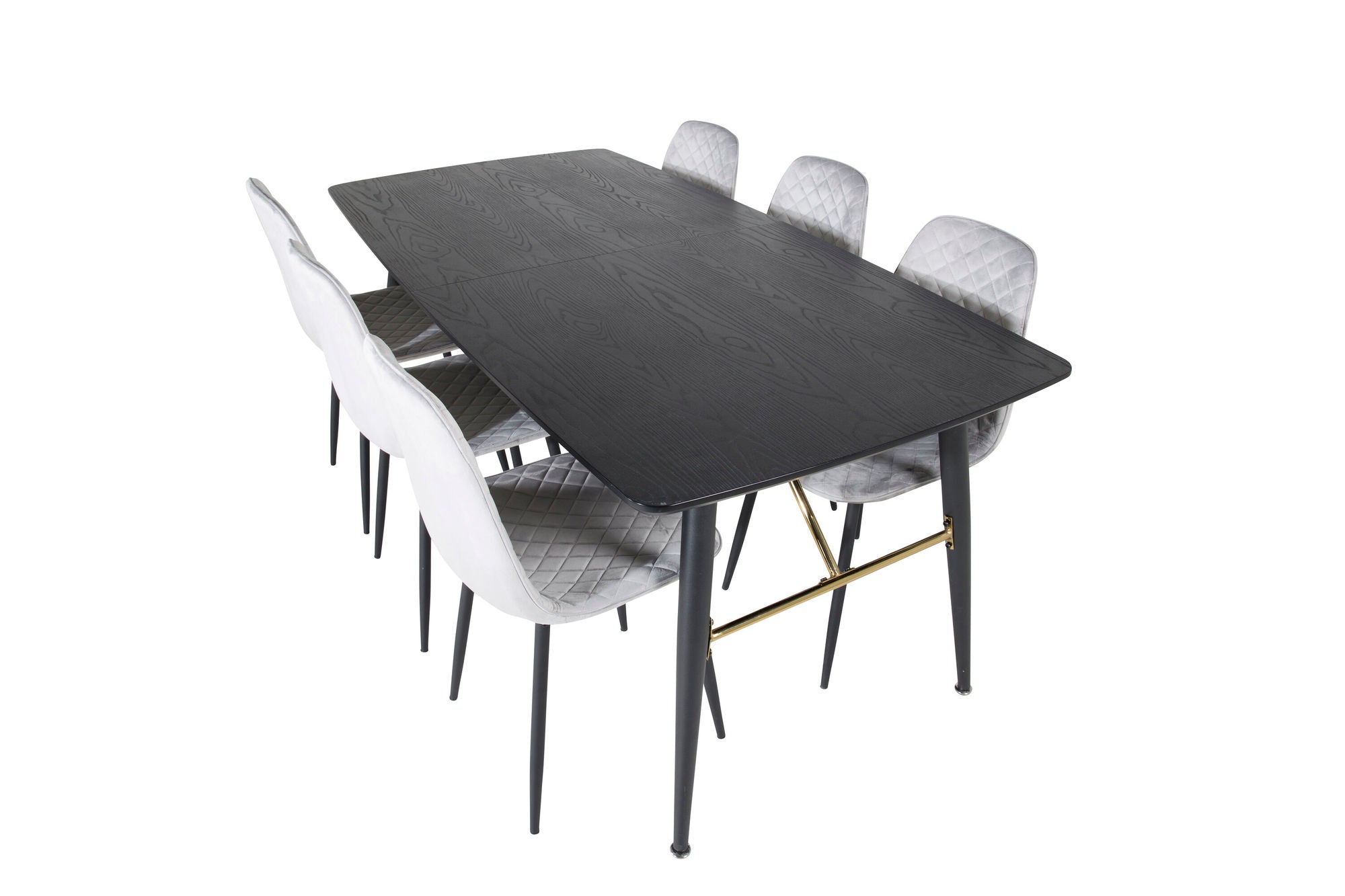 Venture Home Gold Extention bord - 180/220*85*H76 Black Veneer - Black legs - Brass details+Polar Diamond Spisebordsstol - Black Legs - Grey Velvet_6