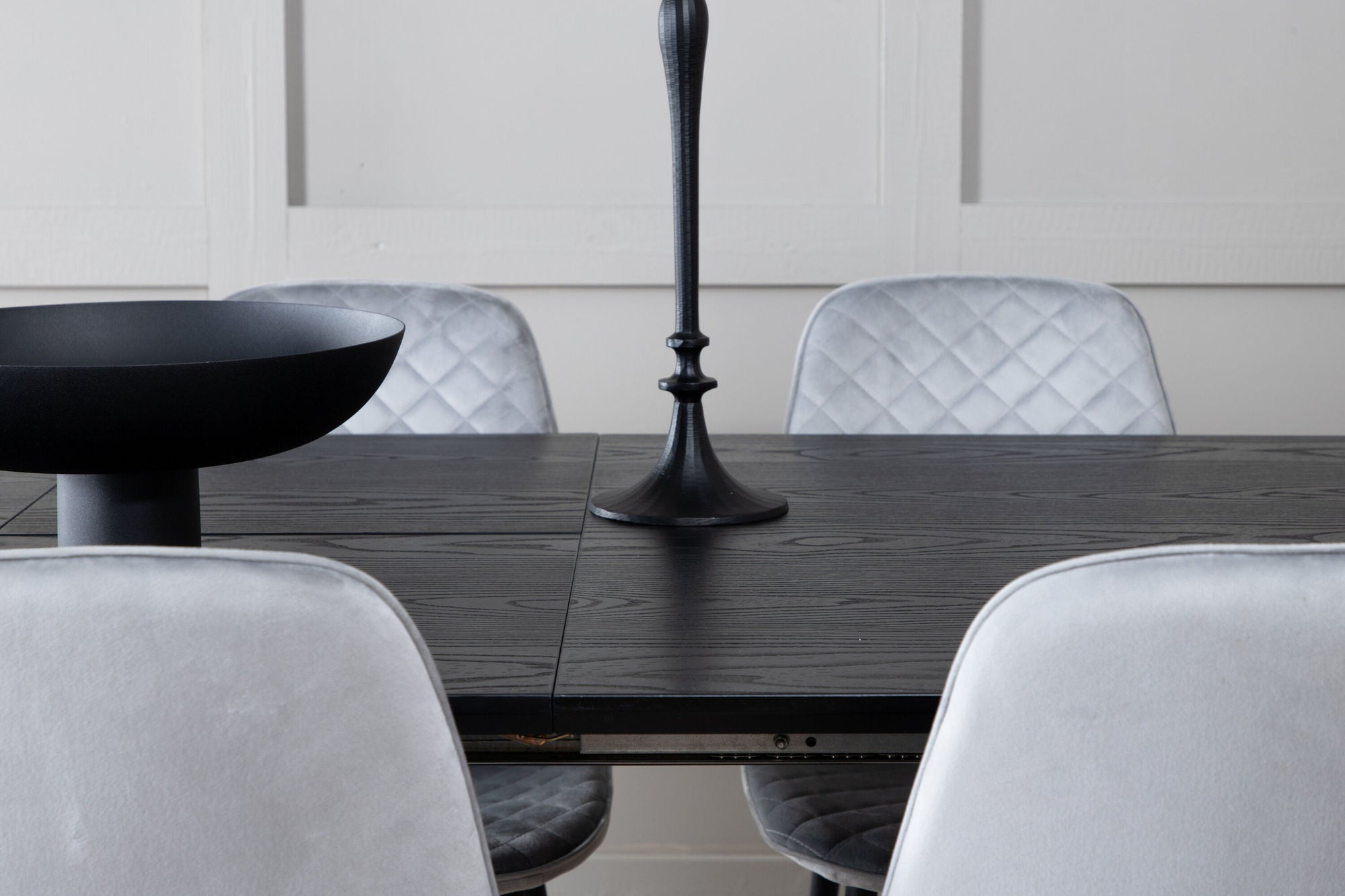 Venture Home Gold Extention bord - 180/220*85*H76 Black Veneer - Black legs - Brass details+Polar Diamond Spisebordsstol - Black Legs - Grey Velvet_6