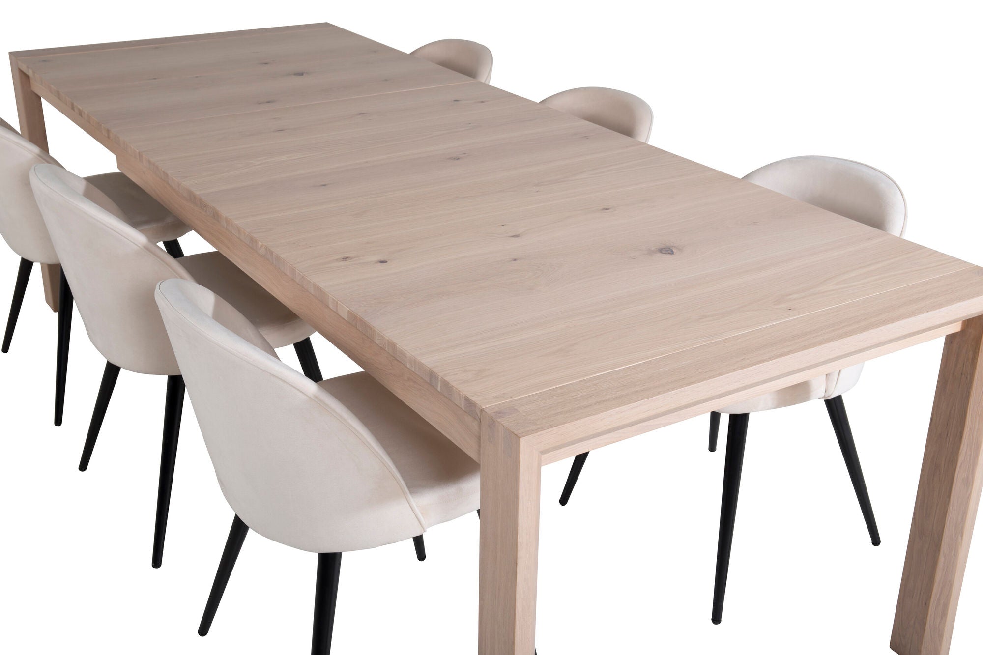 Venture Home Slider Extention bord - White Wash - 170+40+40cm +Velvet Spisebordsstol - Beige