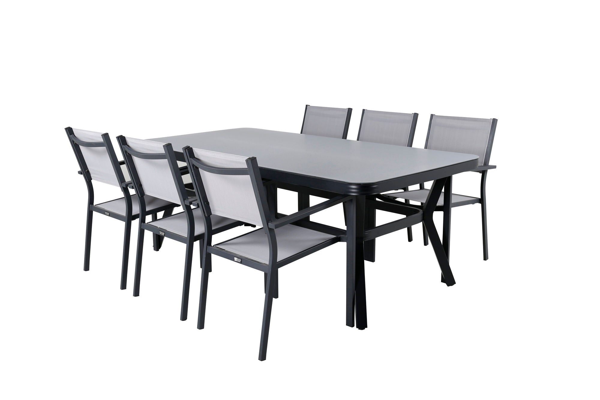 Venture Home Virya spisebord - Black Alu / Grey Glass - big bord+Copacabana Stacking stol - Black/Grey_6