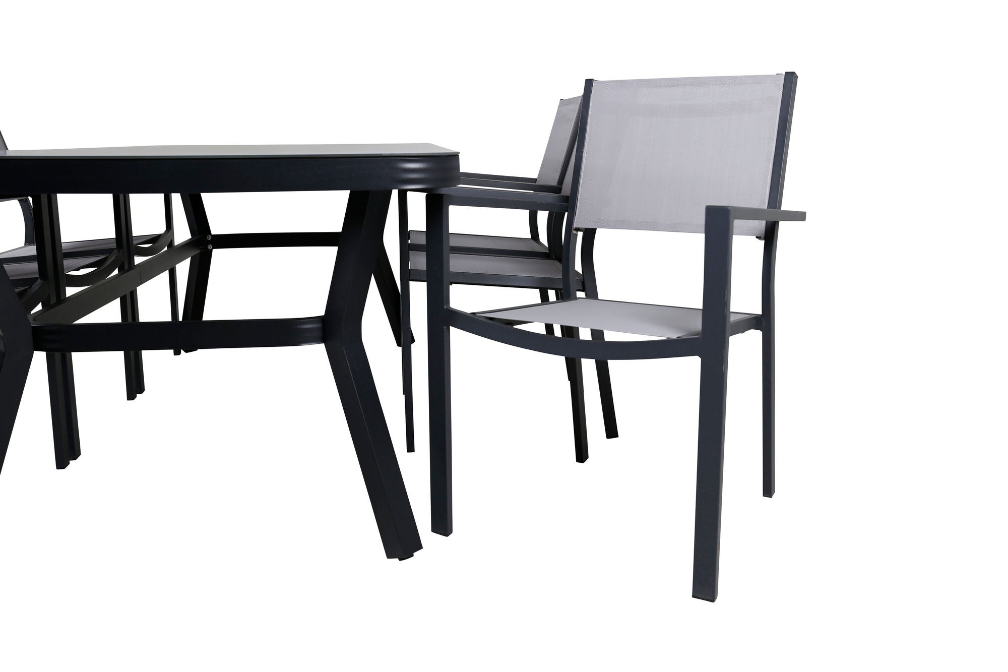 Venture Home Virya spisebord - Black Alu / Grey Glass - big bord+Copacabana Stacking stol - Black/Grey_6