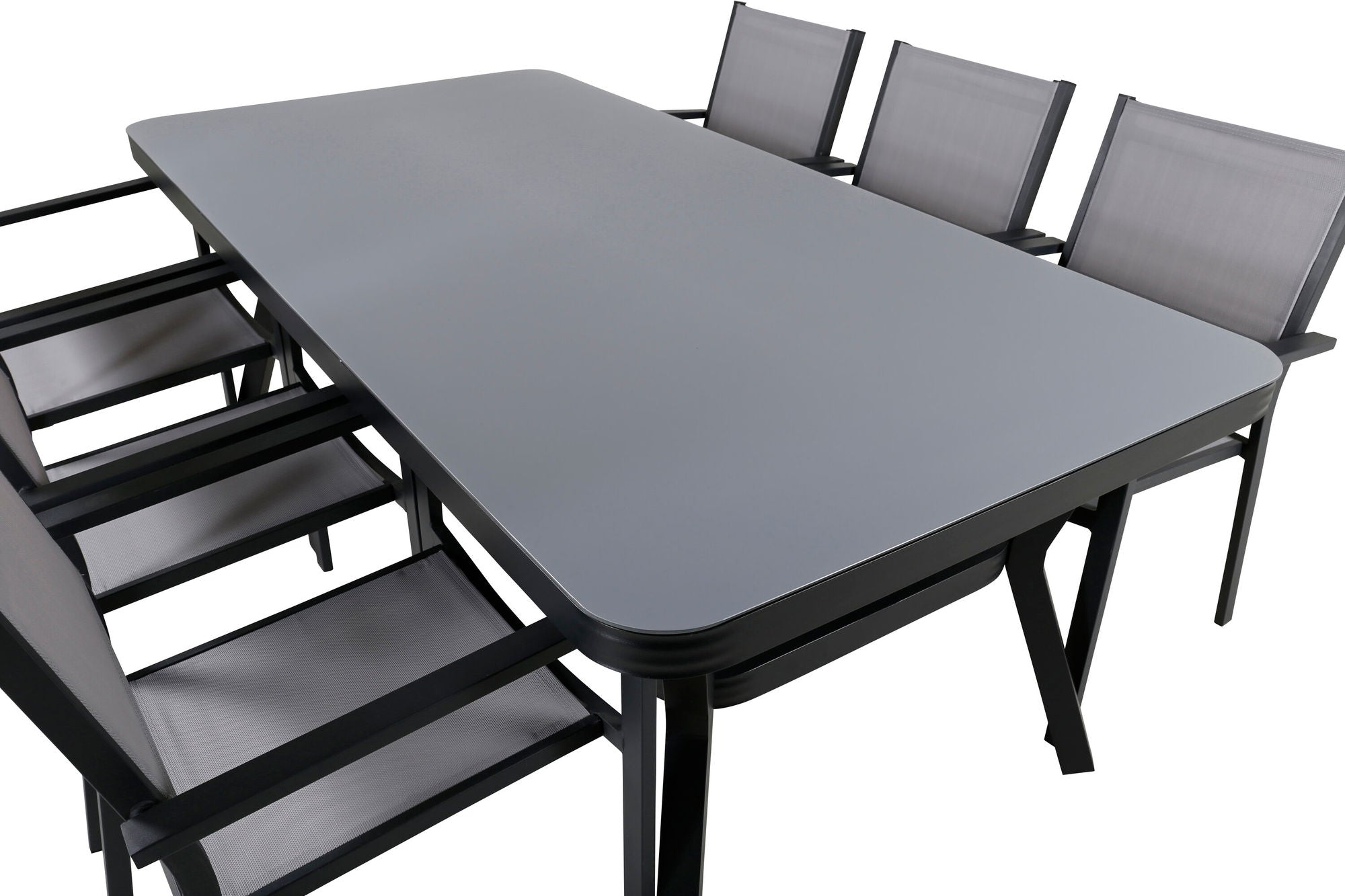 Venture Home Virya spisebord - Black Alu / Grey Glass - big bord+Copacabana Stacking stol - Black/Grey_6