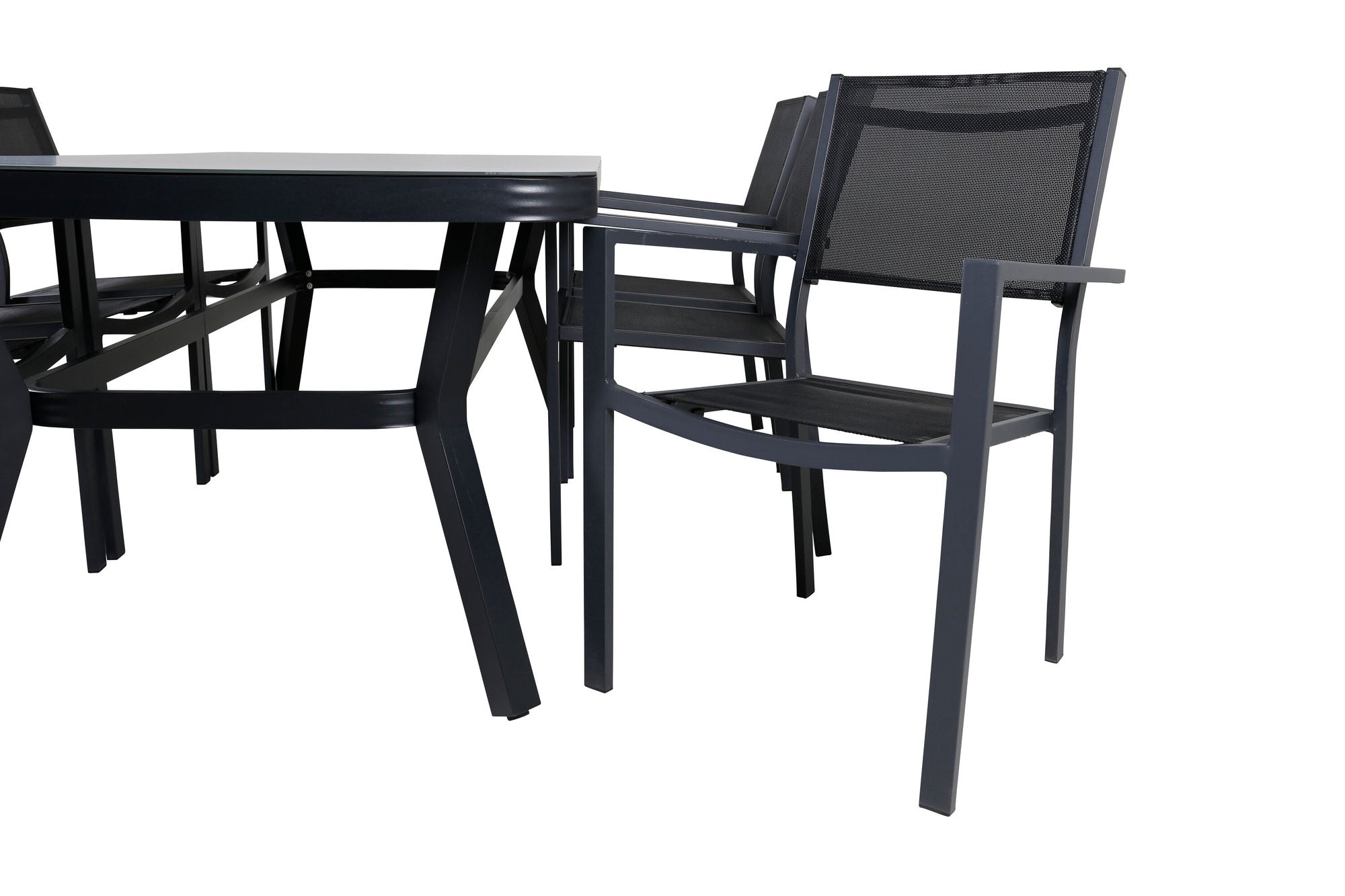 Venture Home Virya spisebord - Black Alu / Grey Glass - big bord+Copacabana Stacking stol - Black/Black_6
