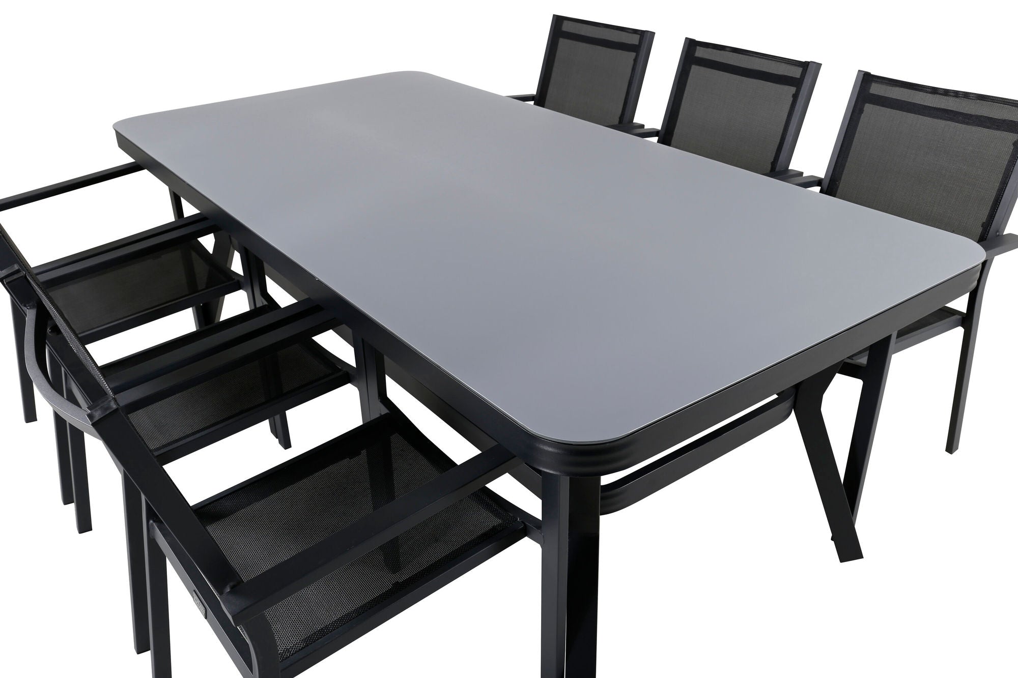 Venture Home Virya spisebord - Black Alu / Grey Glass - big bord+Copacabana Stacking stol - Black/Black_6