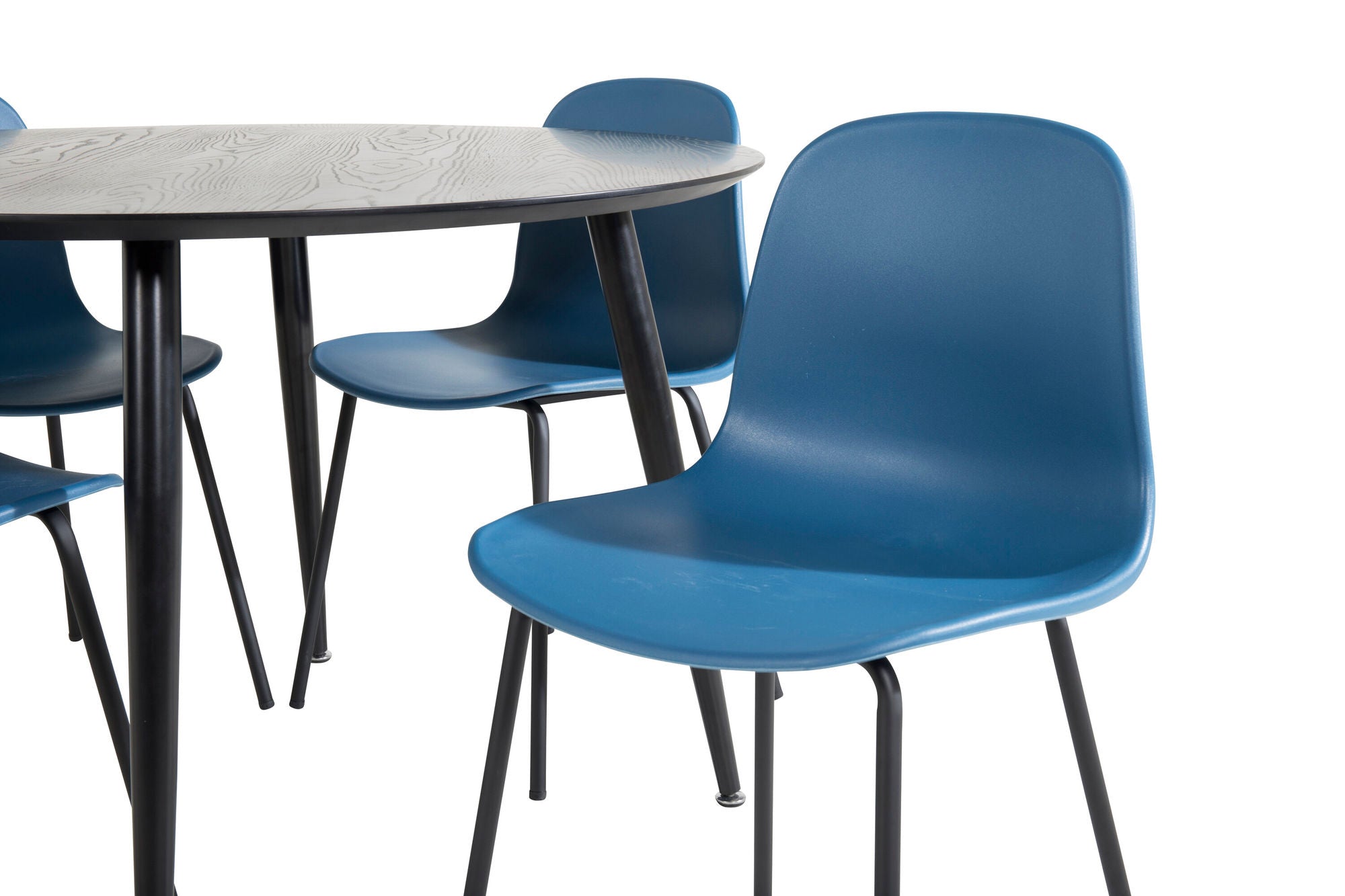 Venture Home Dipp spisebord - 115cm - Black Veneer / All black legs +Arctic Spisebordsstol - Black Legs - Blue Plastic_4