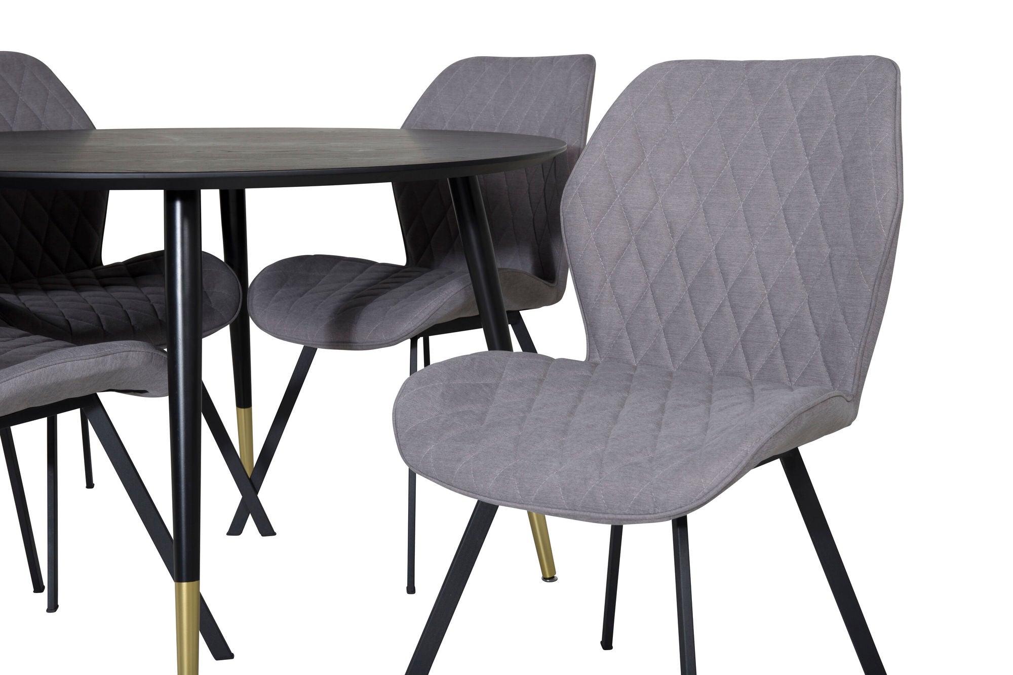 Venture Home Dipp spisebord - 115cm - Black / Black Brass+Gemma Spisebordsstol - Black Legs - Grey Fabric_4