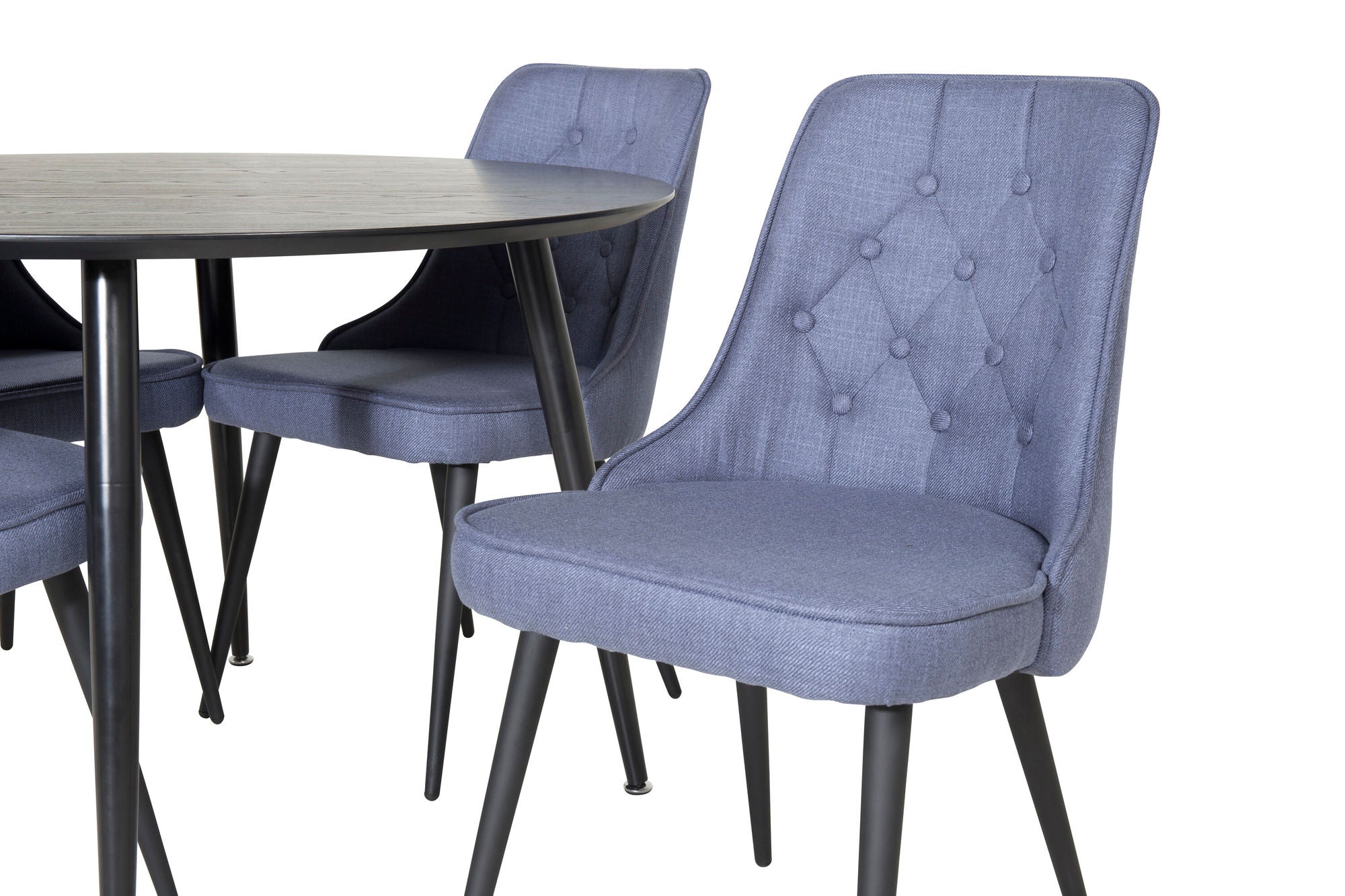 Venture Home Dipp spisebord - 115cm - Black Veneer / All black legs +Velvet Deluxe Spisebordsstol - Black Legs - Blue Fabric_4