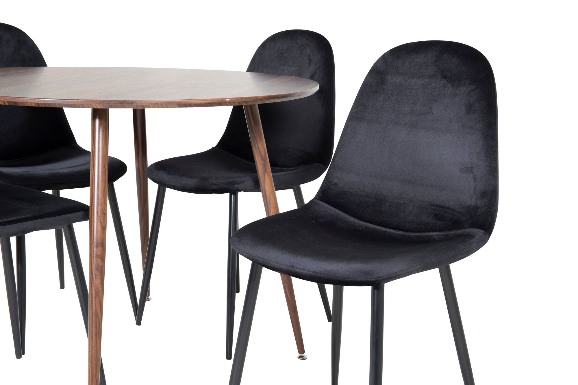 Venture Home Plaza rund bord 100 cm - Walnut top - Walnut legs+Polar Spisebordsstol - Black legs / Black Velvet (ersätter 19902-888)_4