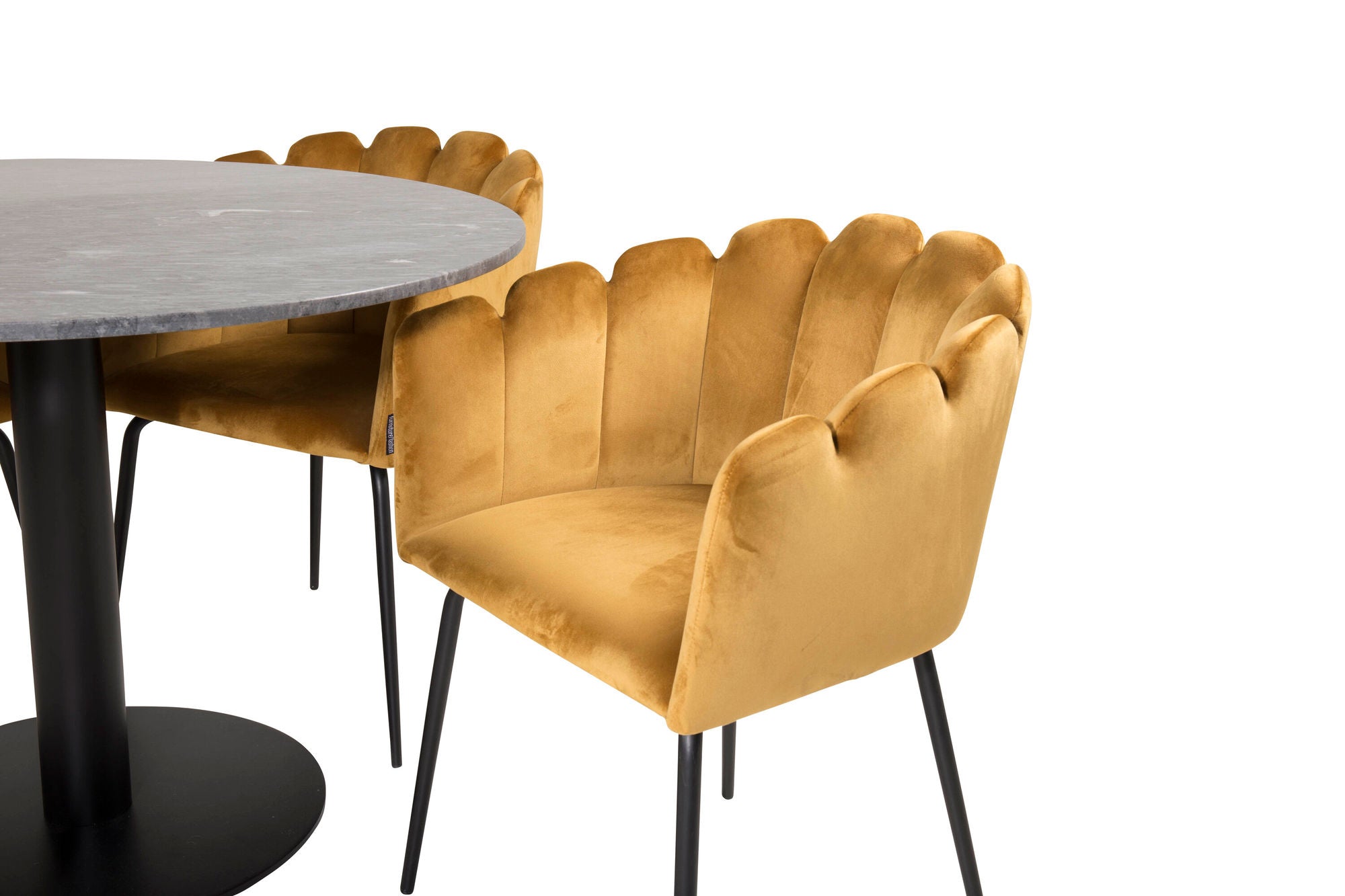 Venture Home Estelle runt Matbord - Svart / Svart marmor - ø106*H75+Limhamn - stol - Gold Velvet_4