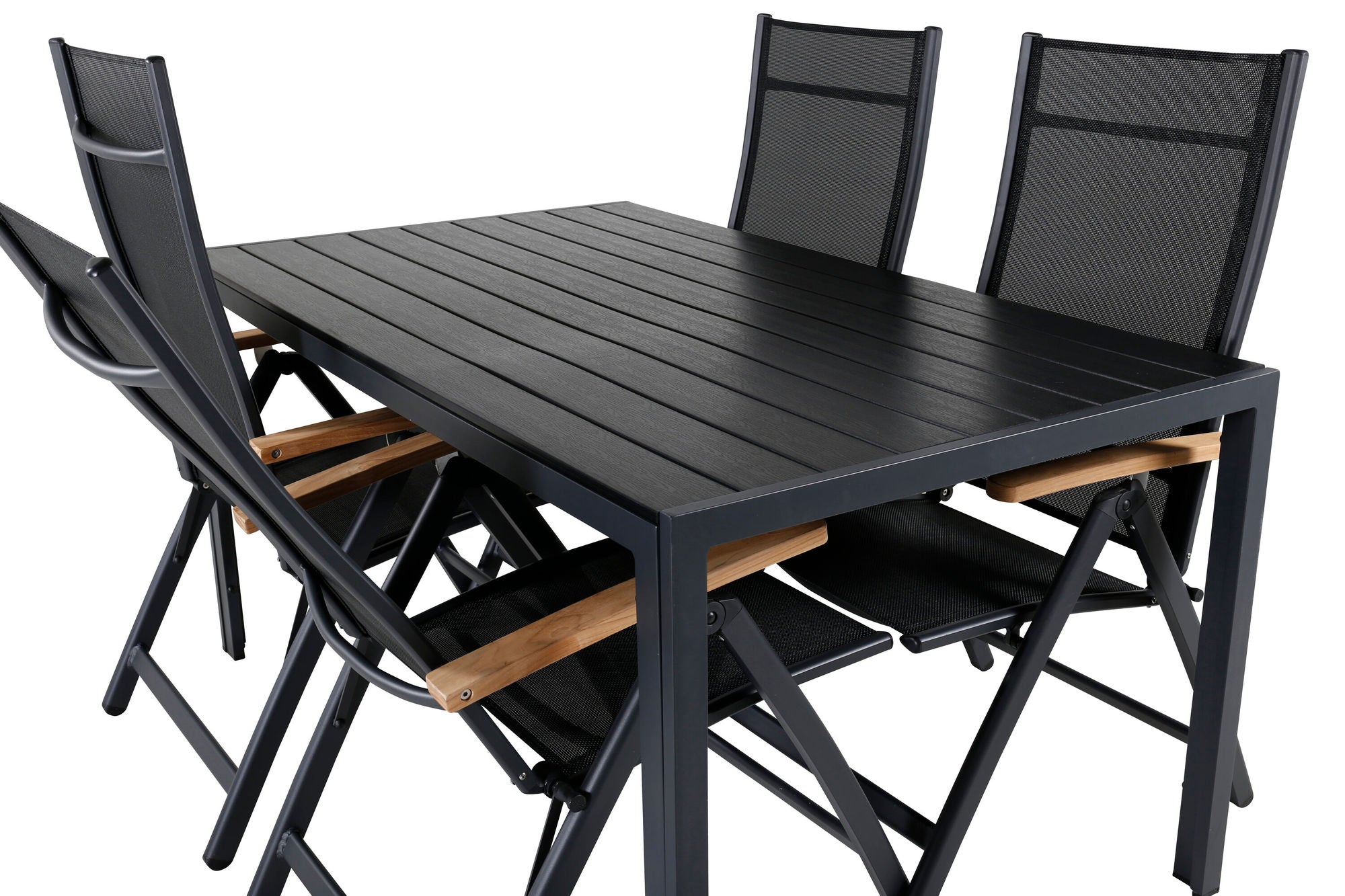 Venture Home Break bord 150*90 - Black/Black+Panama Light 5-pos stol Black / Black and teak_4