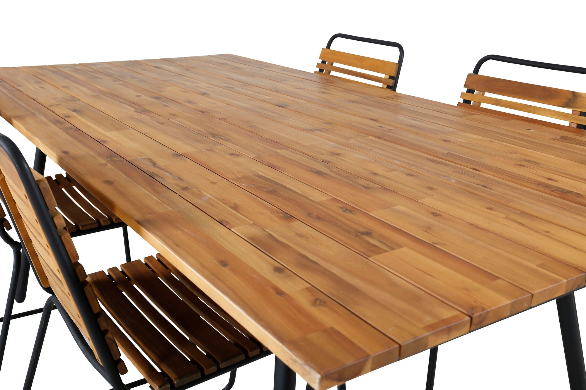 Venture Home Chan spisebord - Black Steel / Acacia (teak look) - 200cm+Bois Spisebordsstol - Black Alu / Acacia_4
