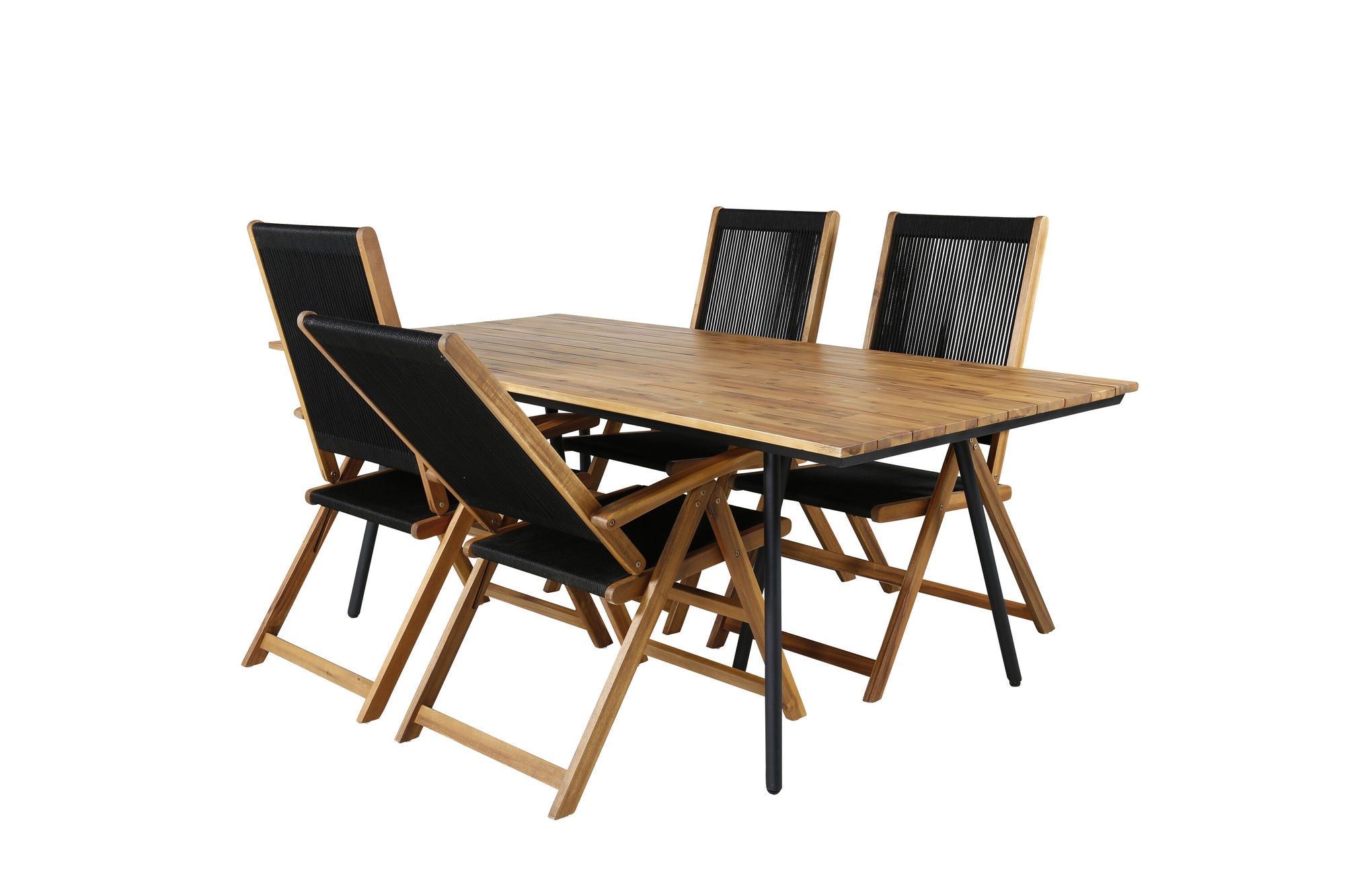 Venture Home Chan spisebord - Black Steel / Acacia (teak look) - 200cm+Little John foldable stol - Rope / Acacia_4