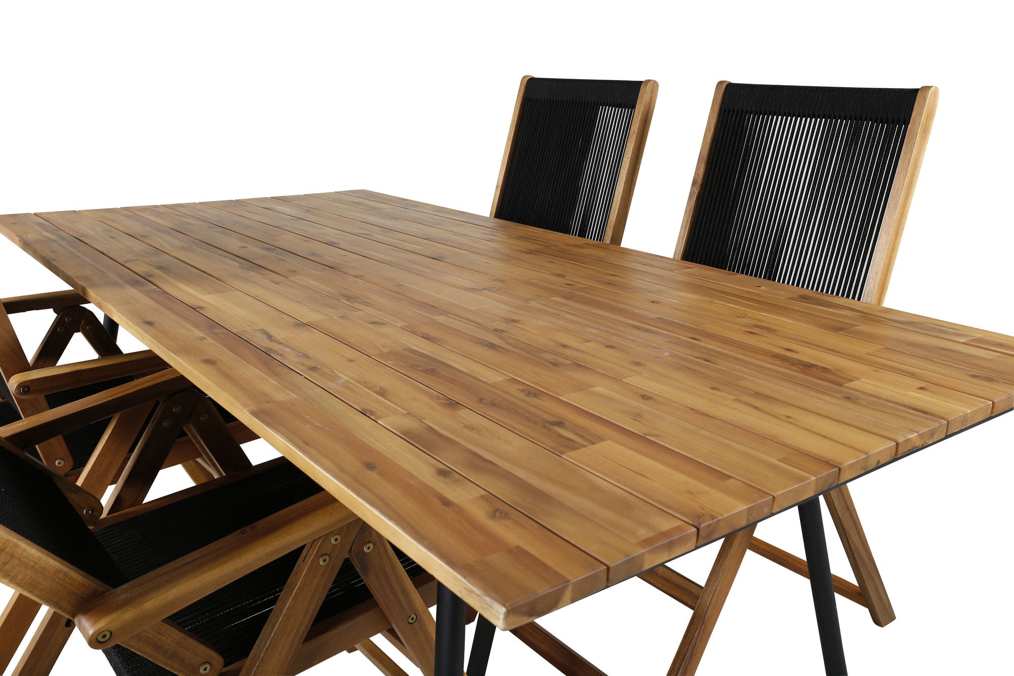 Venture Home Chan spisebord - Black Steel / Acacia (teak look) - 200cm+Little John foldable stol - Rope / Acacia_4