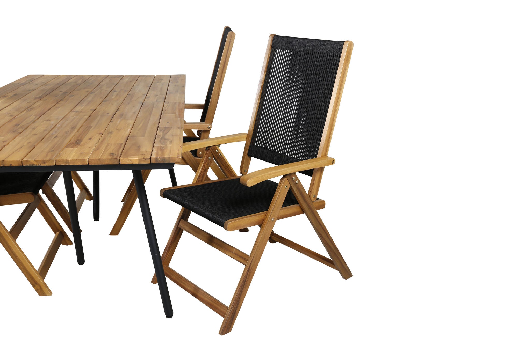 Venture Home Chan spisebord - Black Steel / Acacia (teak look) - 200cm+Little John foldable stol - Rope / Acacia_4