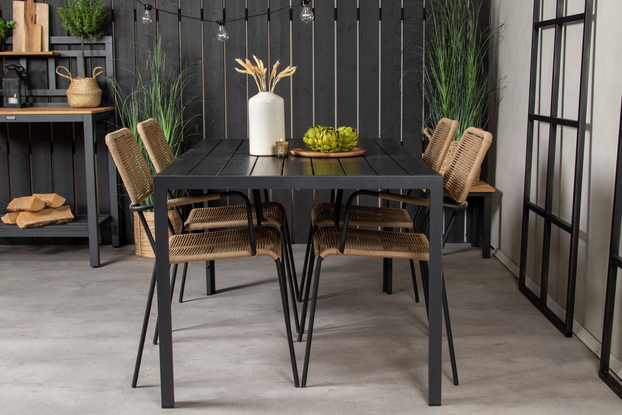 Venture Home Break spisebord - 150*90 Black Alu / Black Aintwood +Lindos - Armchair - Black Alu / Latte Rope_4