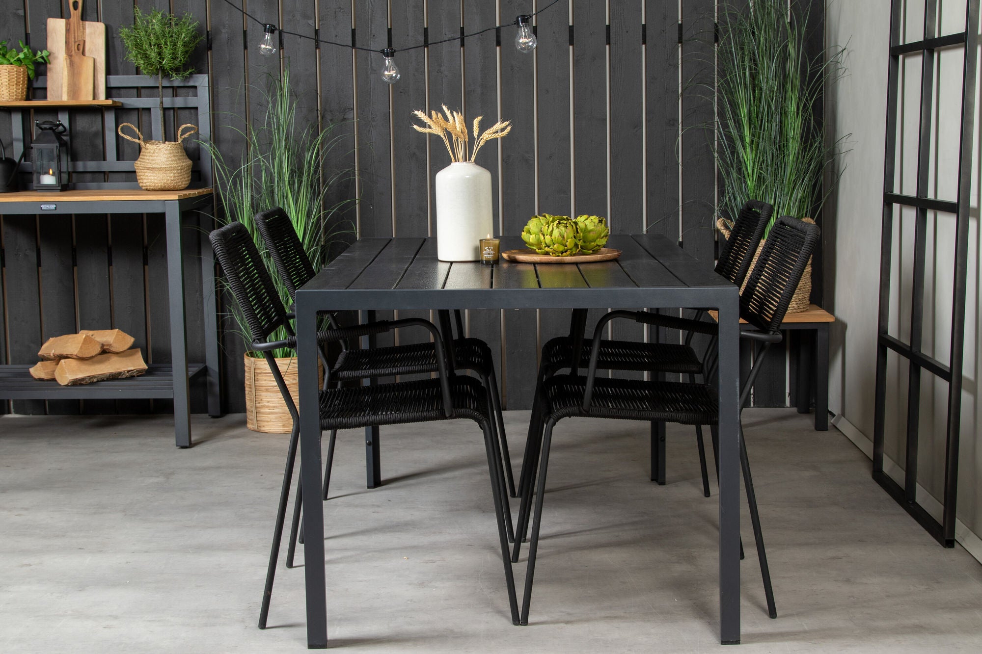 Venture Home Break spisebord - 150*90 Black Alu / Black Aintwood +Lindos Armchair - Black Alu / Black Rope_4
