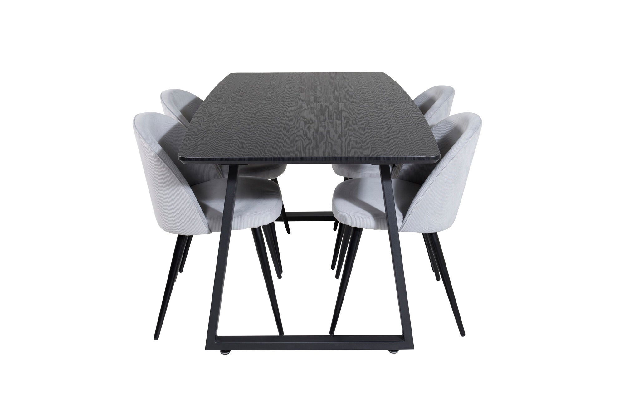 Venture Home Inca Extentionbord - Black top / black Legs+Velvet Spisebordsstol Corduroy - Light Grey / Black_4