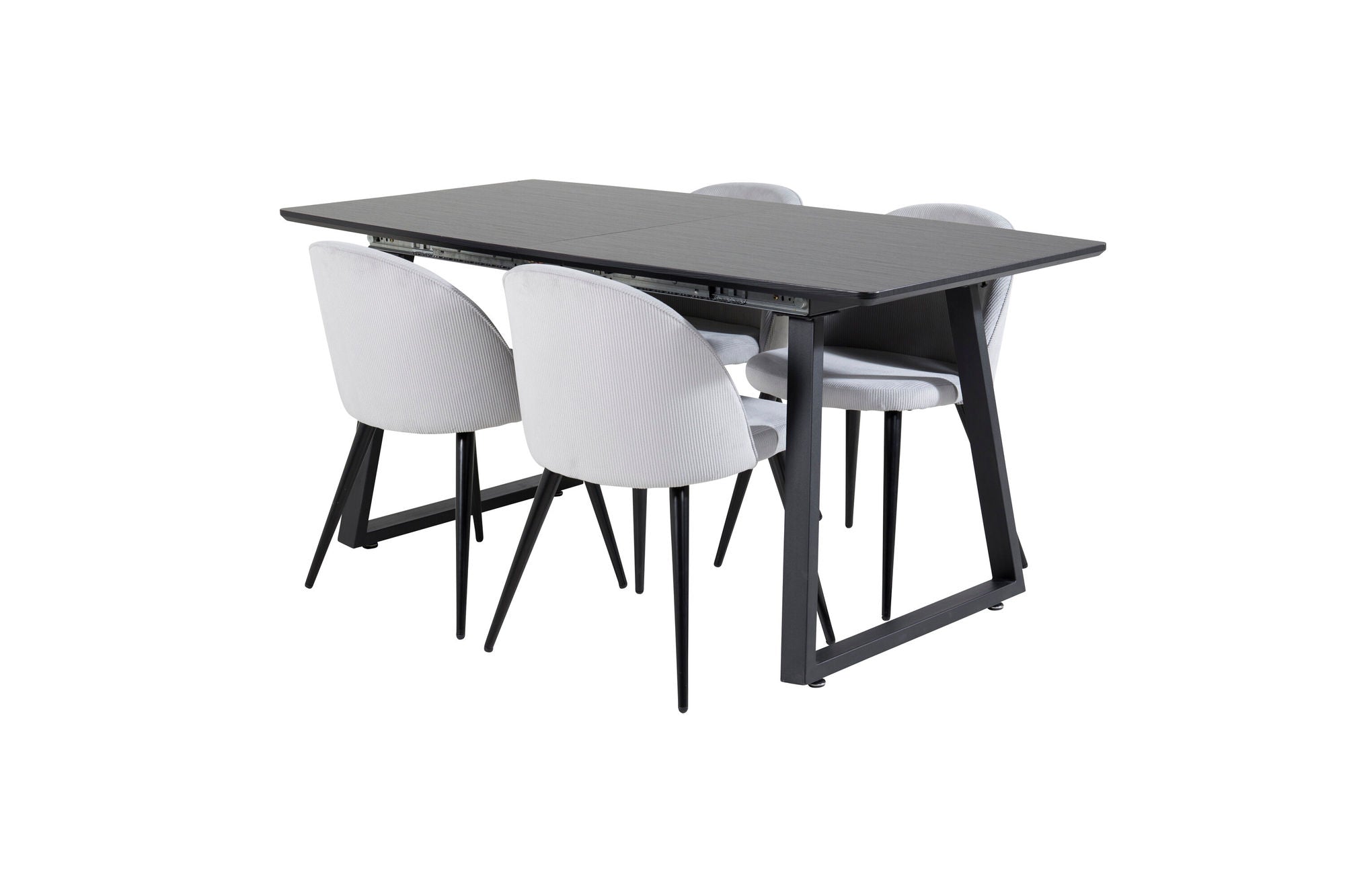 Venture Home Inca Extentionbord - Black top / black Legs+Velvet Spisebordsstol Corduroy - Light Grey / Black_4