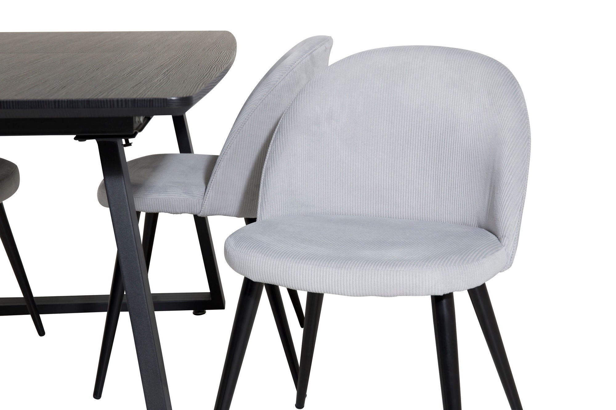 Venture Home Inca Extentionbord - Black top / black Legs+Velvet Spisebordsstol Corduroy - Light Grey / Black_4