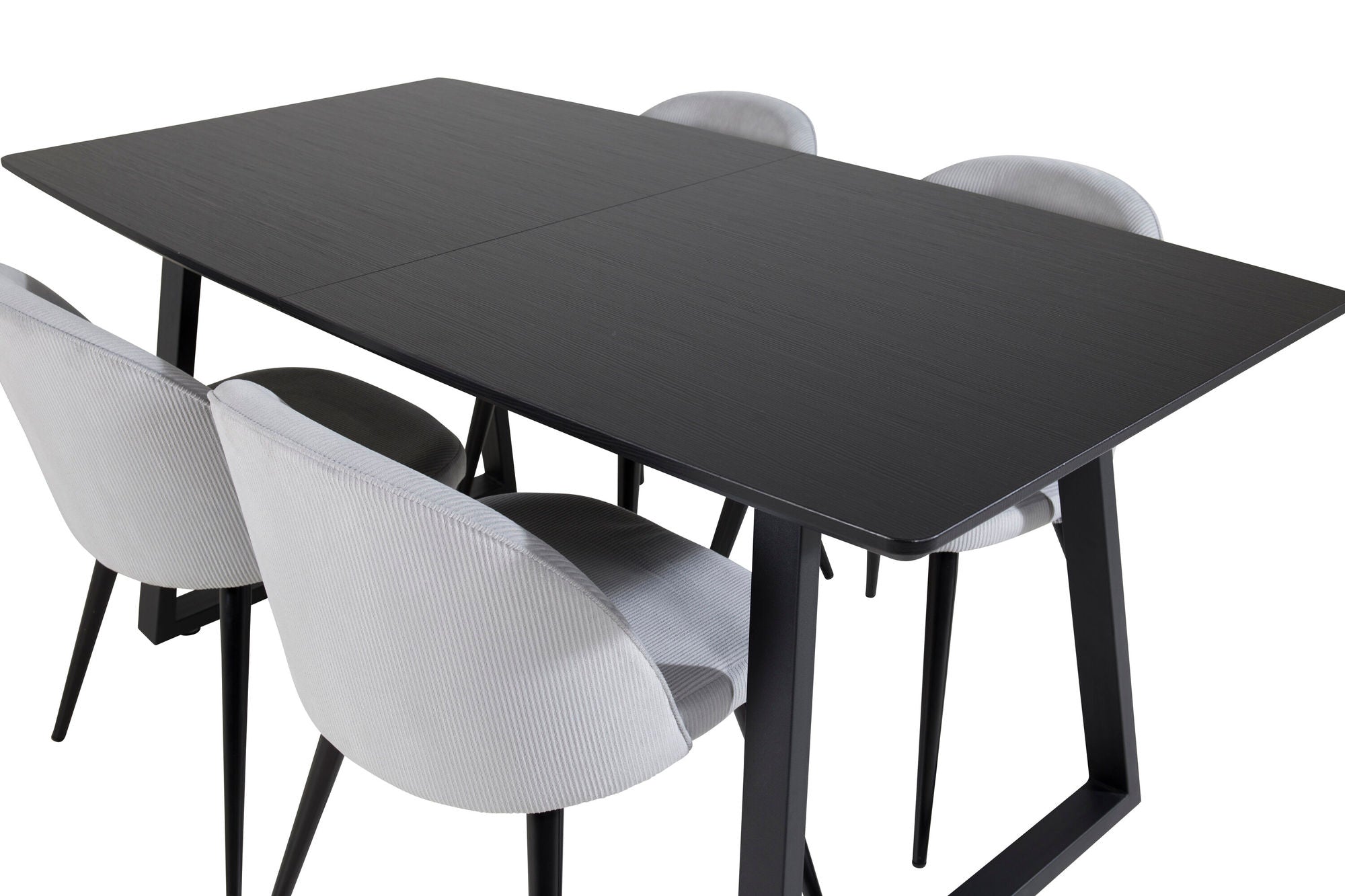 Venture Home Inca Extentionbord - Black top / black Legs+Velvet Spisebordsstol Corduroy - Light Grey / Black_4