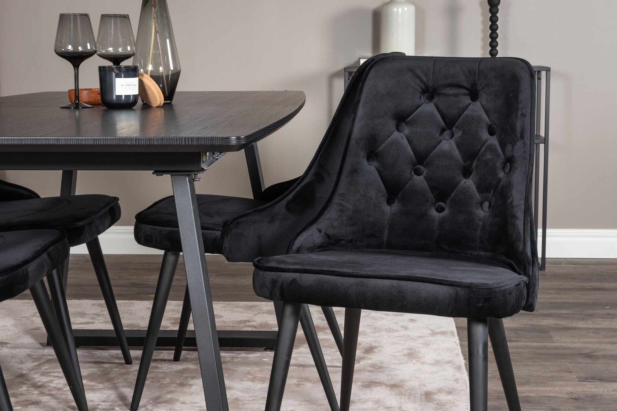 Venture Home Inca Extentionbord - Black top / black Legs+Velvet Deluxe Spisebordsstol - Black / Black_4