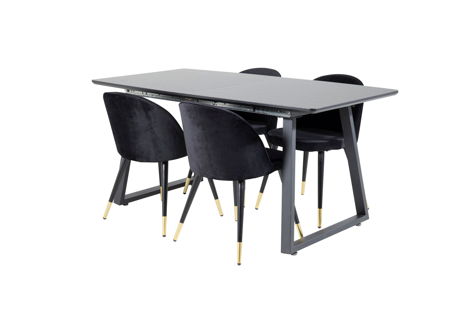 Venture Home Inca Extentionbord - Black top / black Legs+Velvet Spisebordsstol Brass - Black / Black_4