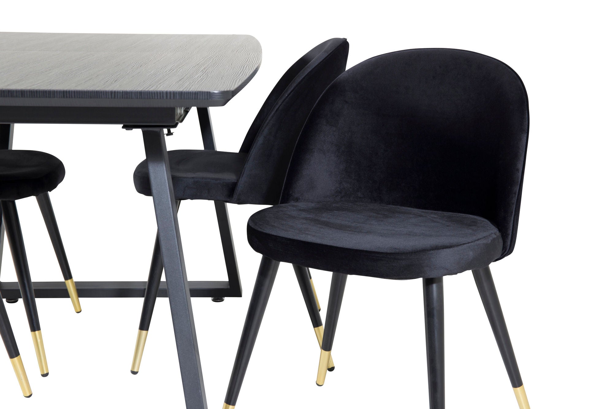 Venture Home Inca Extentionbord - Black top / black Legs+Velvet Spisebordsstol Brass - Black / Black_4