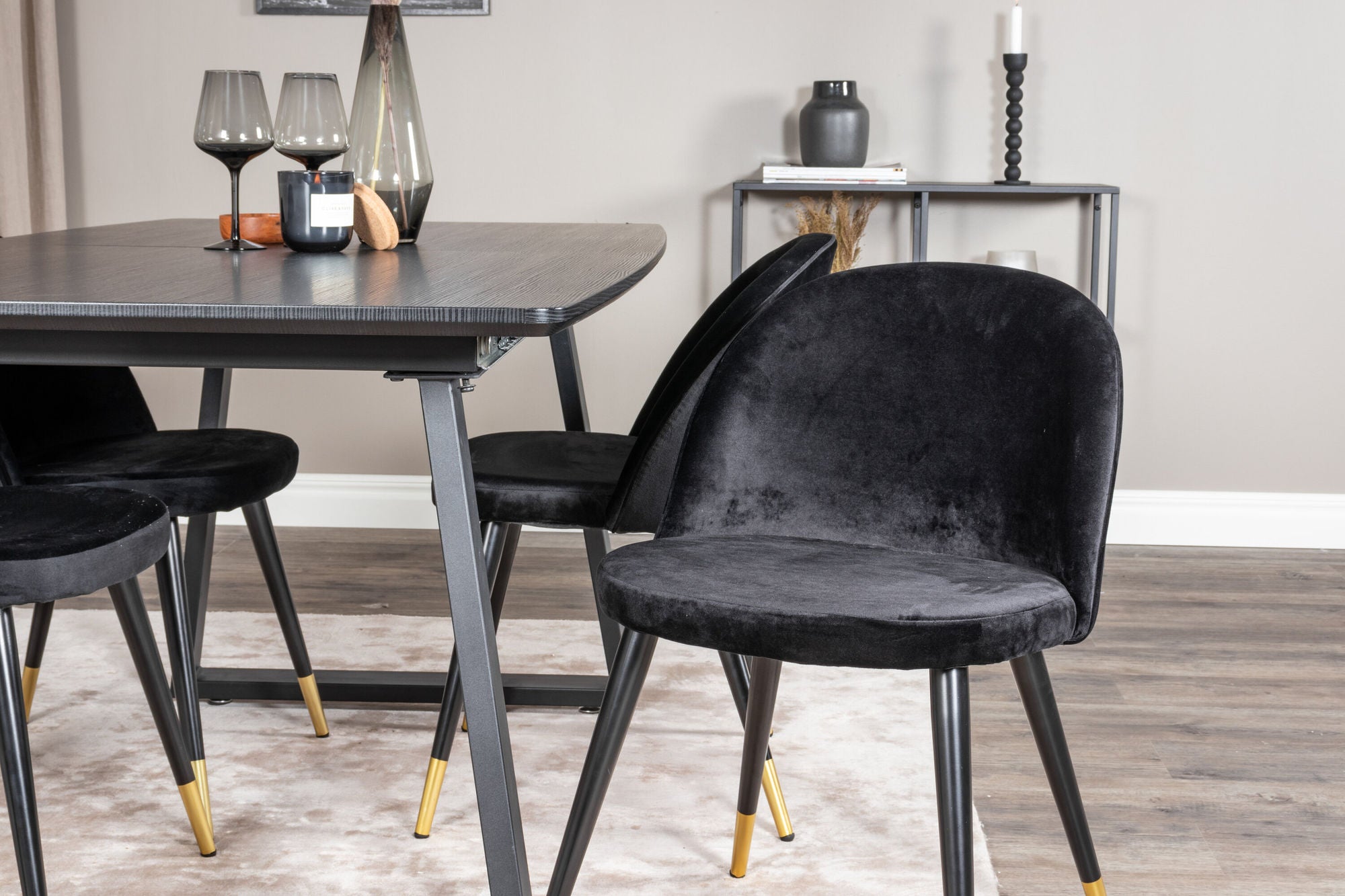 Venture Home Inca Extentionbord - Black top / black Legs+Velvet Spisebordsstol Brass - Black / Black_4