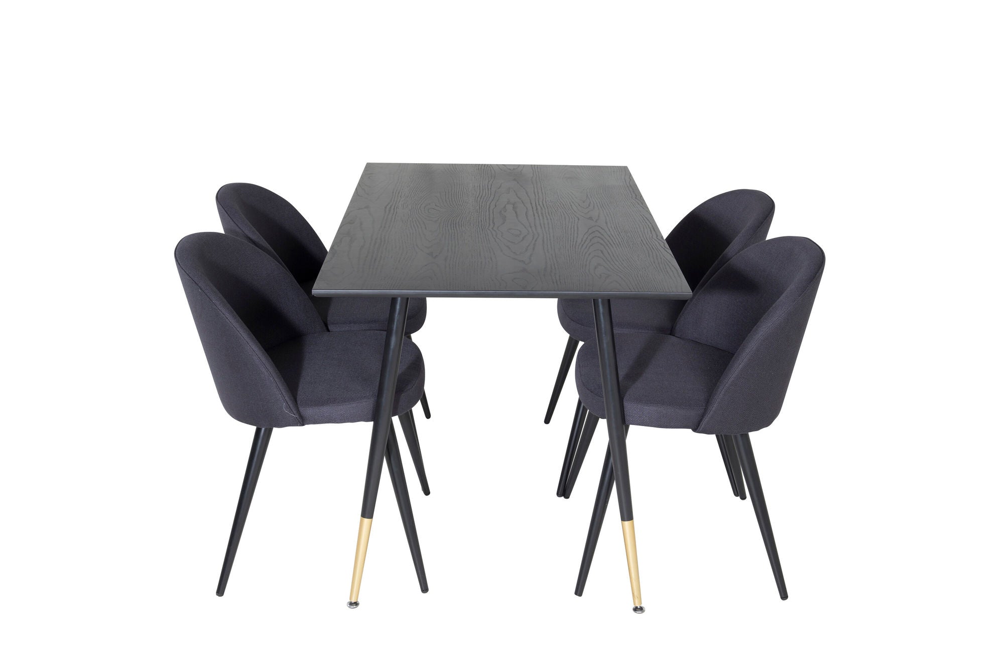Venture Home Dipp spisebord - 120 cm - Black Veneer - Black Legs w. Brass dipp+Velvet Dining Chiar - Black legs- Black Fabric_4