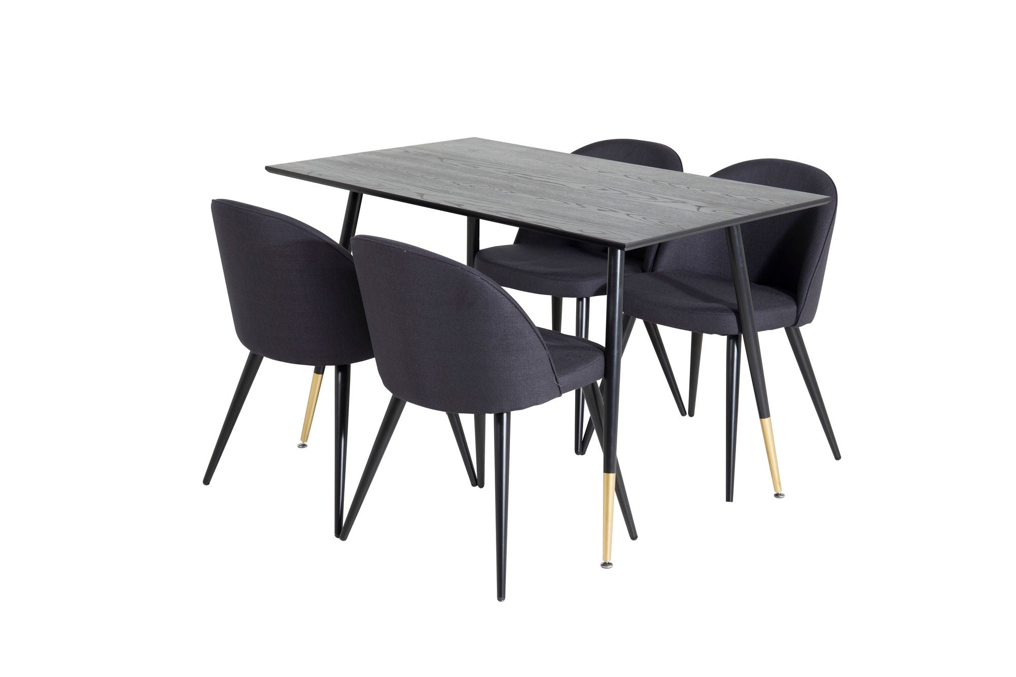 Venture Home Dipp spisebord - 120 cm - Black Veneer - Black Legs w. Brass dipp+Velvet Dining Chiar - Black legs- Black Fabric_4