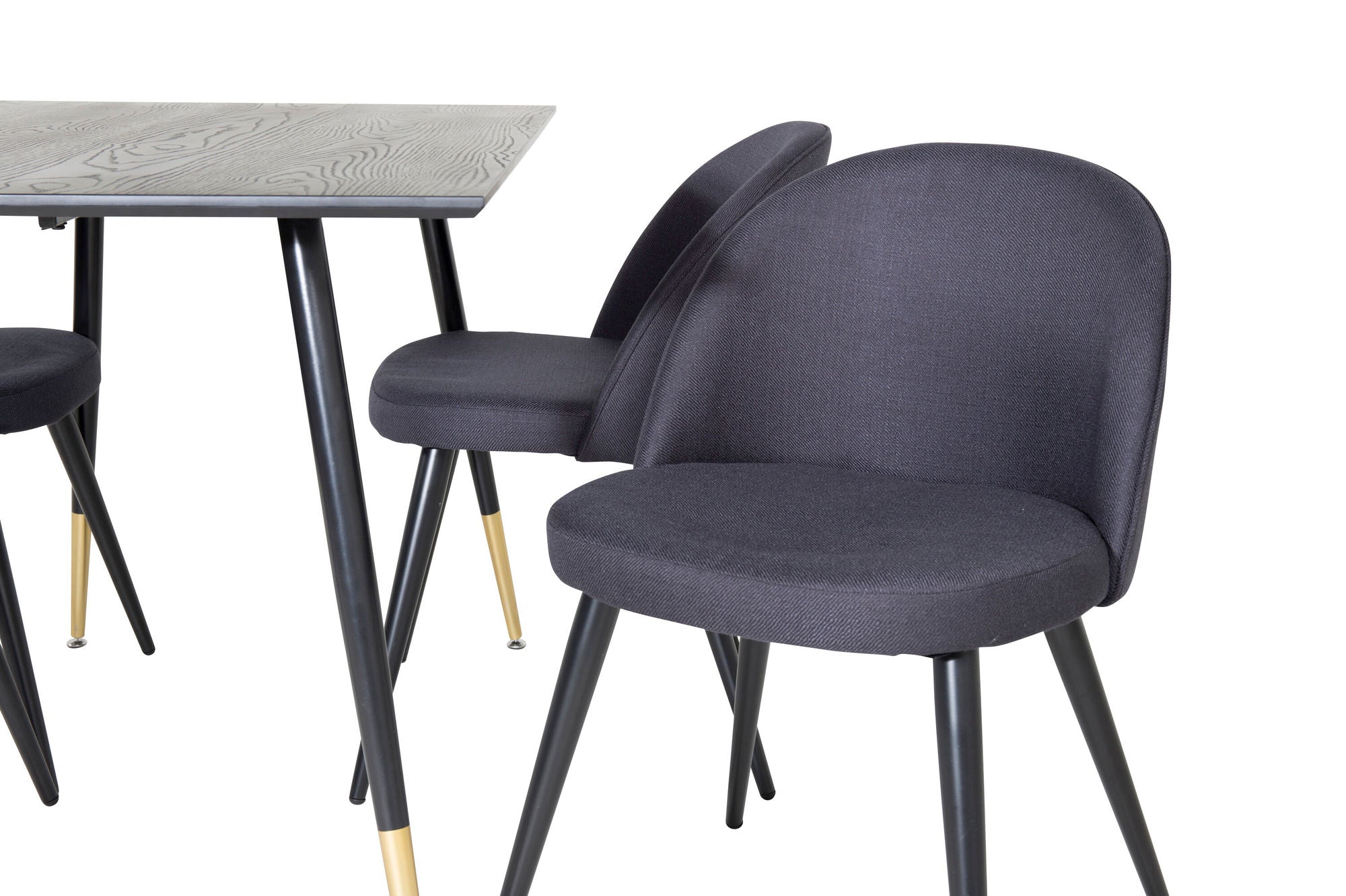 Venture Home Dipp spisebord - 120 cm - Black Veneer - Black Legs w. Brass dipp+Velvet Dining Chiar - Black legs- Black Fabric_4