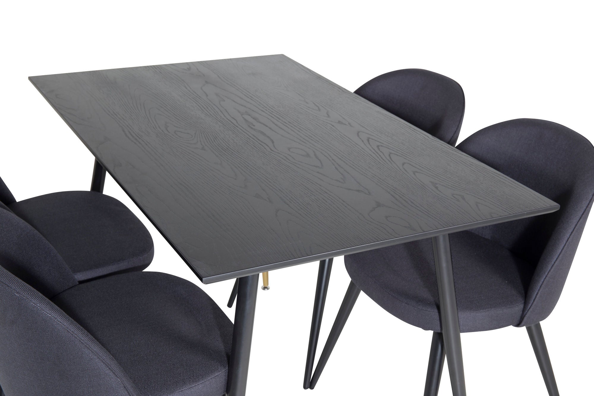 Venture Home Dipp spisebord - 120 cm - Black Veneer - Black Legs w. Brass dipp+Velvet Dining Chiar - Black legs- Black Fabric_4