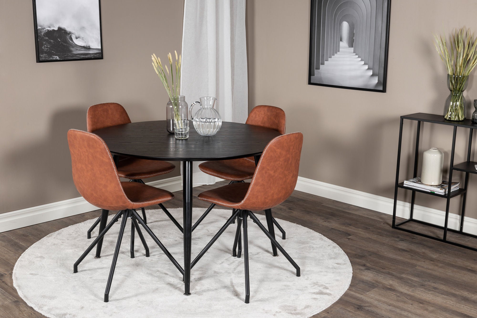 Venture Home Dipp spisebord - 115cm - Black Veneer / All black legs +Polar Spisebordsstol w