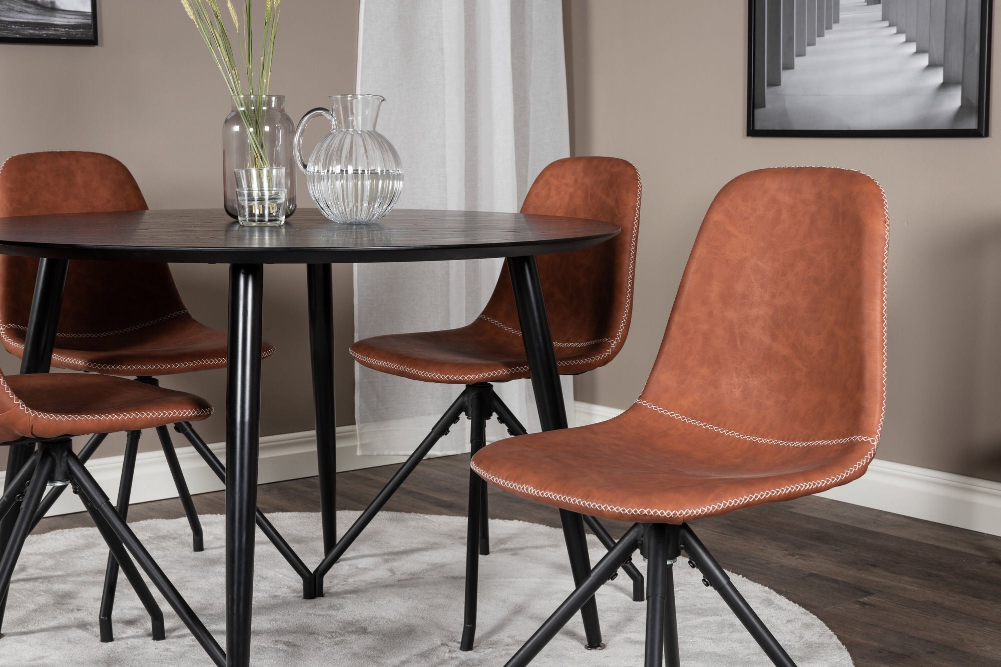 Venture Home Dipp spisebord - 115cm - Black Veneer / All black legs +Polar Spisebordsstol w