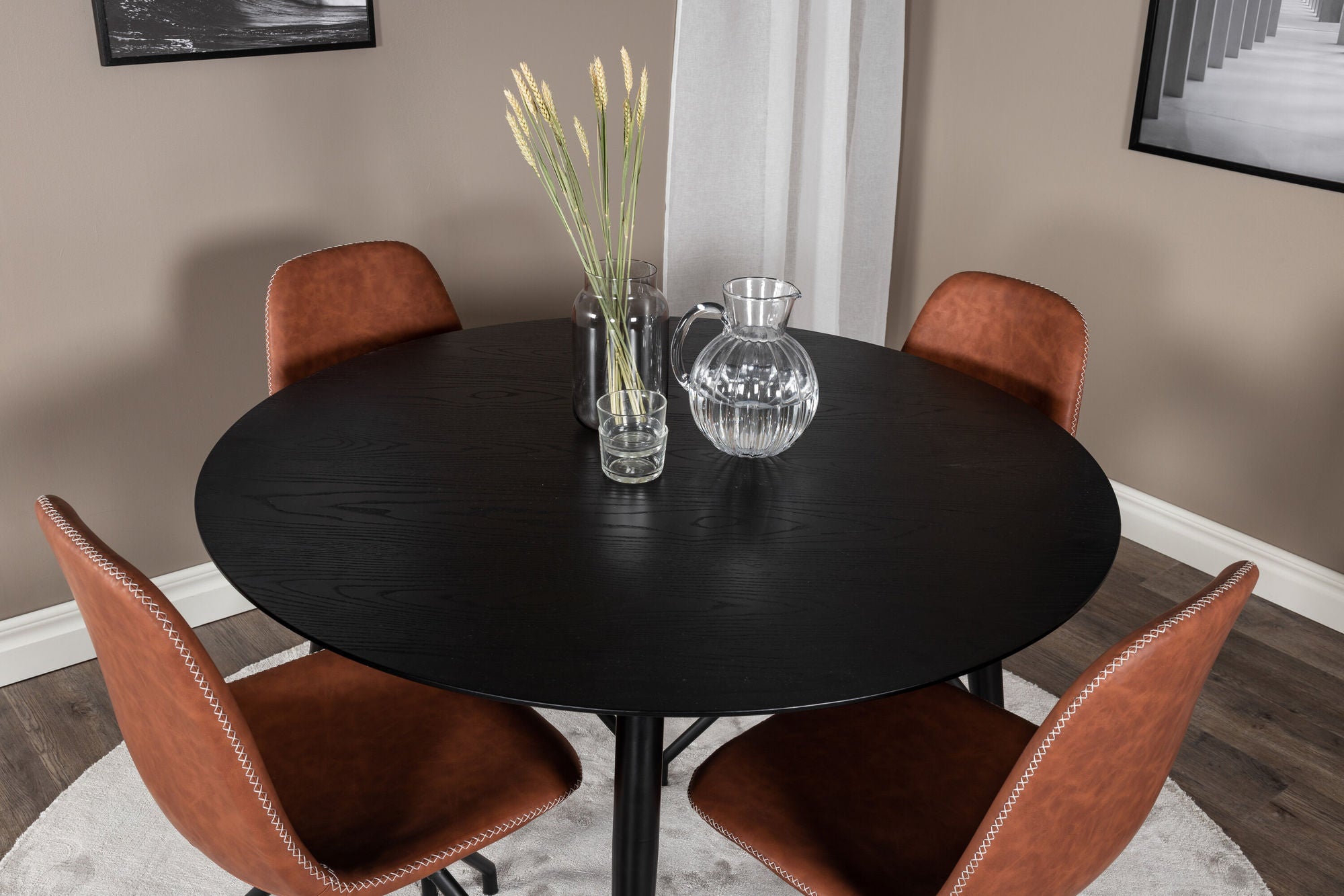 Venture Home Dipp spisebord - 115cm - Black Veneer / All black legs +Polar Spisebordsstol w