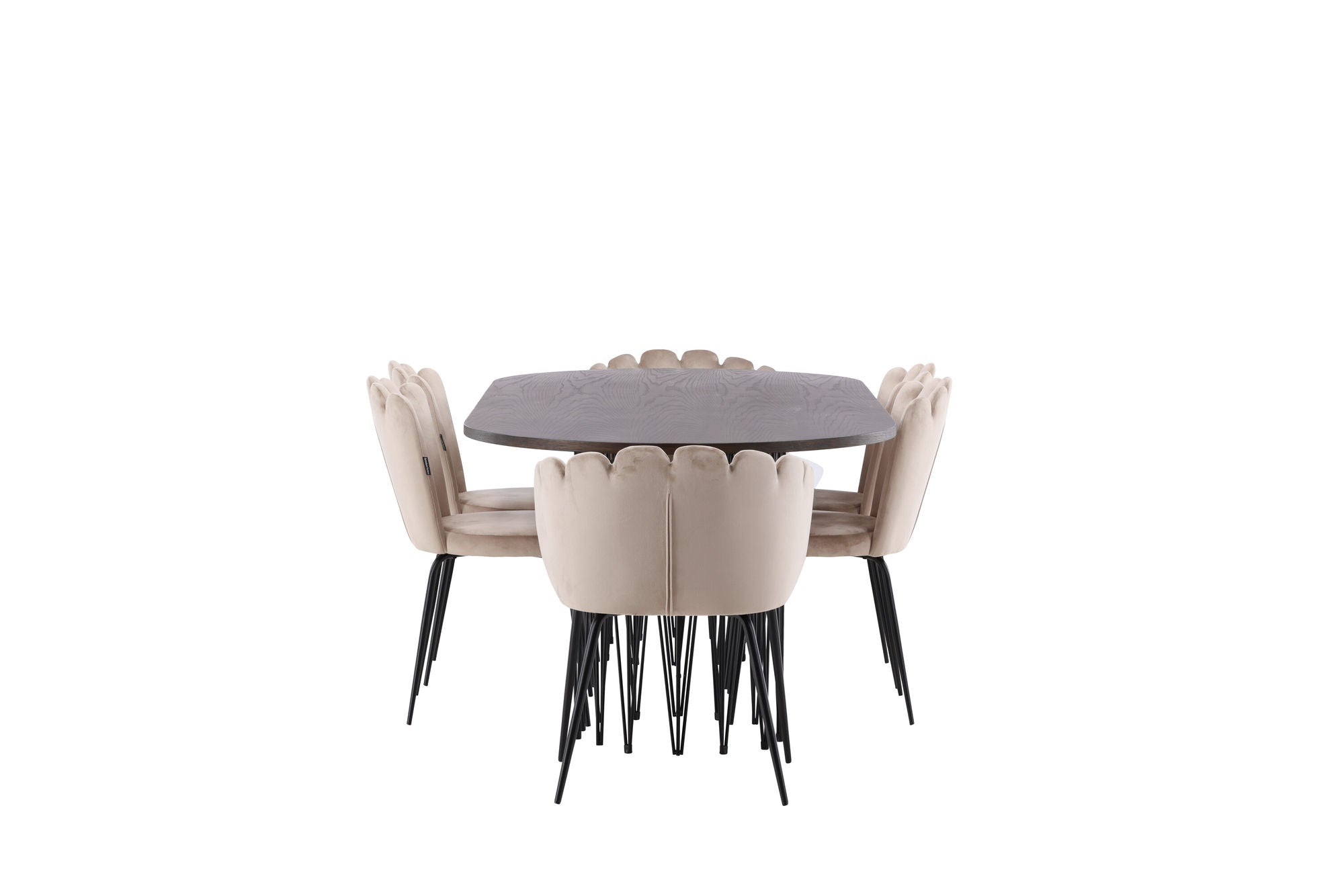 Venture Home Stone oval spisebord - Black / Mocca Veneer +Limhamn Light stol_4+ Limhamn stol - Black / Beige Velvet _2
