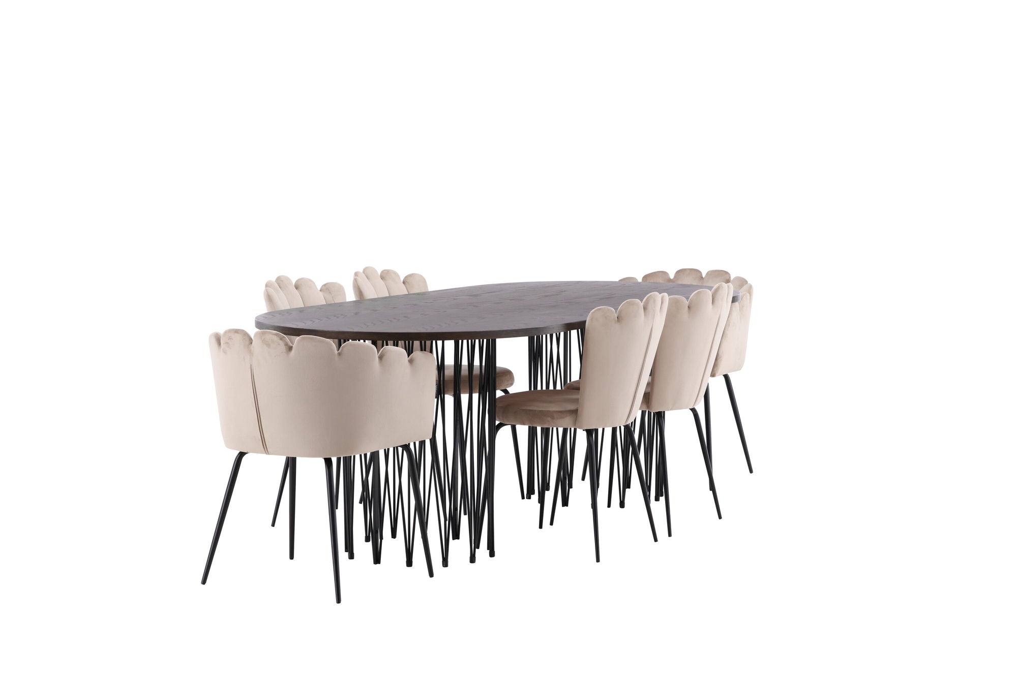 Venture Home Stone oval spisebord - Black / Mocca Veneer +Limhamn Light stol_4+ Limhamn stol - Black / Beige Velvet _2