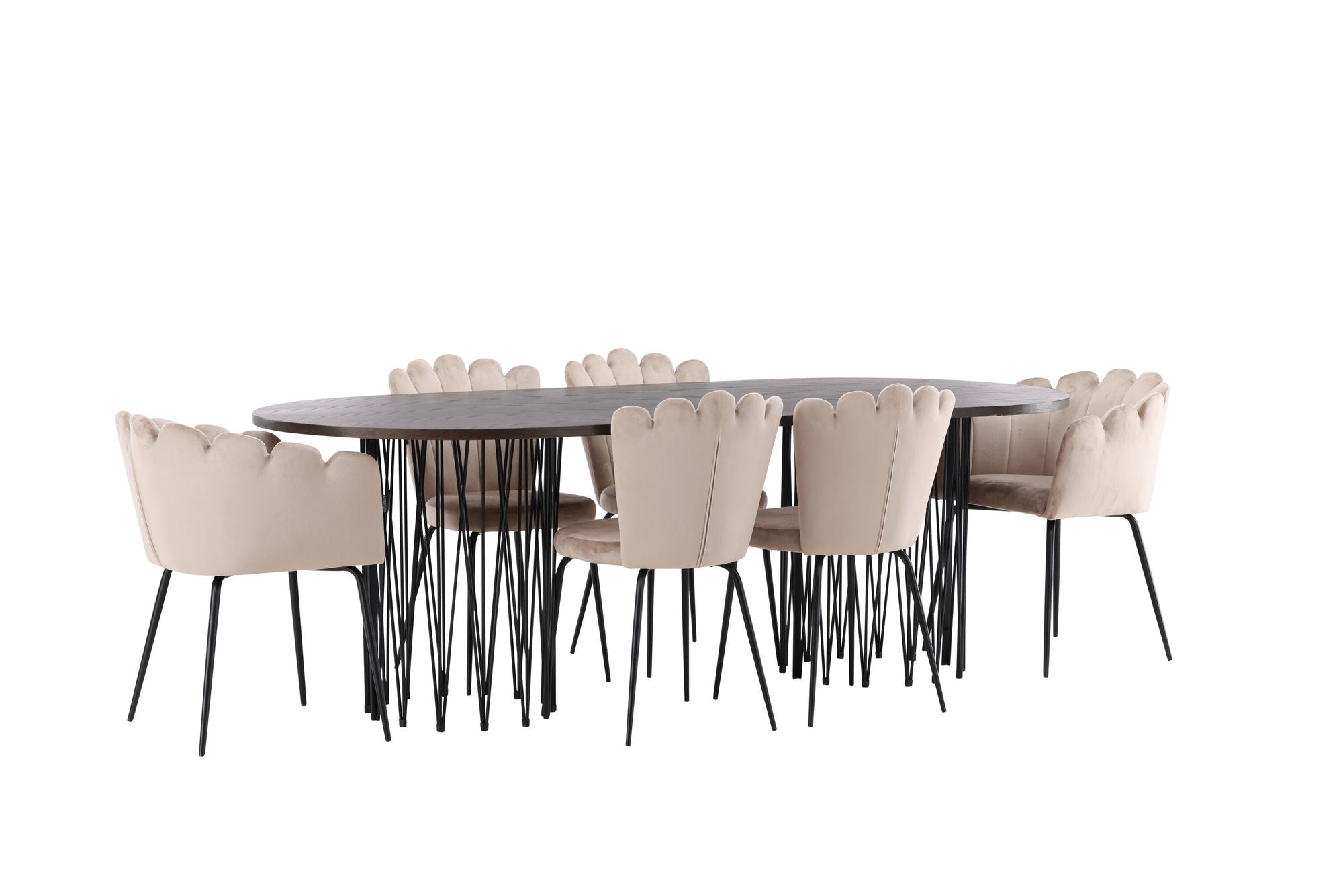 Venture Home Stone oval spisebord - Black / Mocca Veneer +Limhamn Light stol_4+ Limhamn stol - Black / Beige Velvet _2