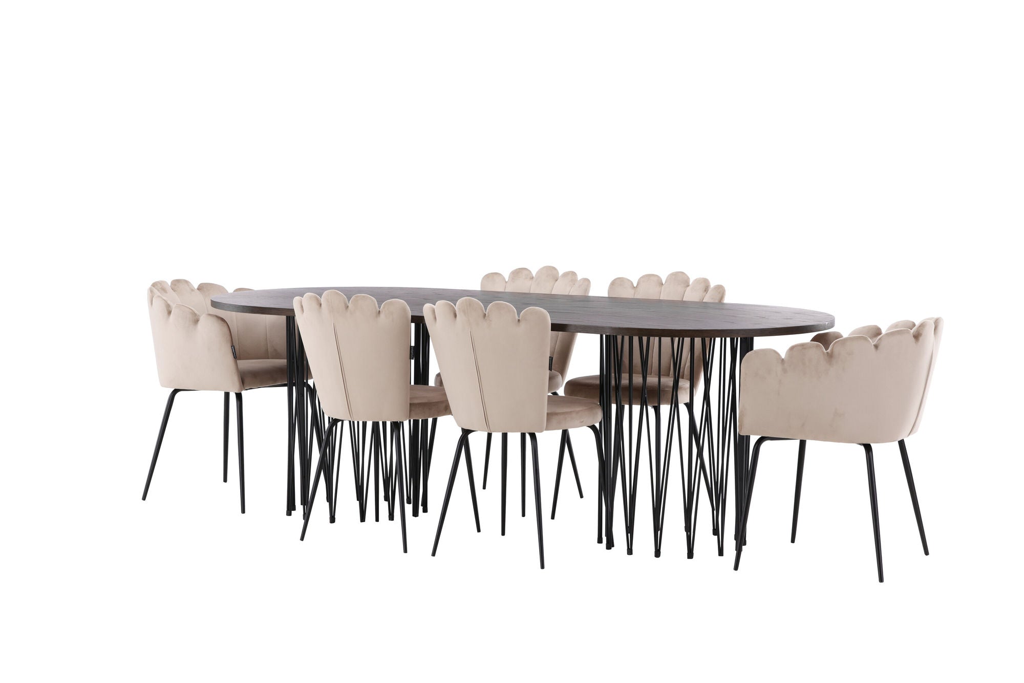 Venture Home Stone oval spisebord - Black / Mocca Veneer +Limhamn Light stol_4+ Limhamn stol - Black / Beige Velvet _2