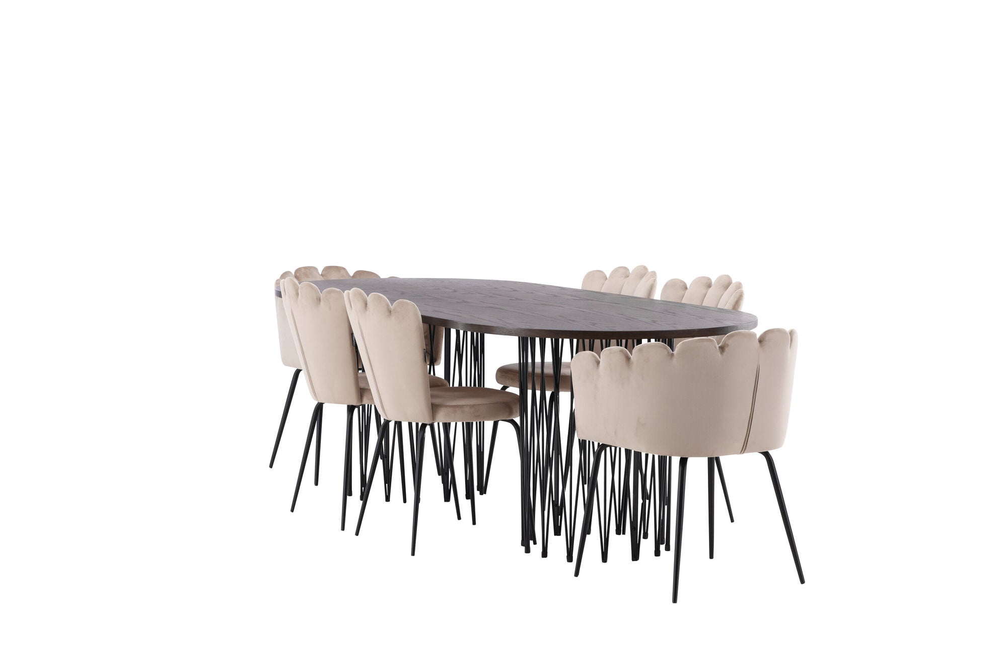 Venture Home Stone oval spisebord - Black / Mocca Veneer +Limhamn Light stol_4+ Limhamn stol - Black / Beige Velvet _2