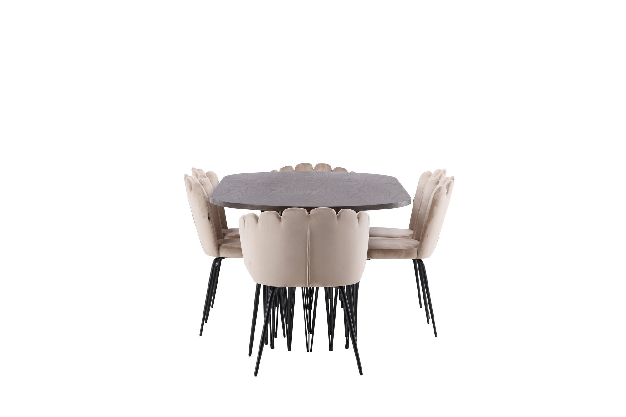 Venture Home Stone oval spisebord - Black / Mocca Veneer +Limhamn Light stol_4+ Limhamn stol - Black / Beige Velvet _2
