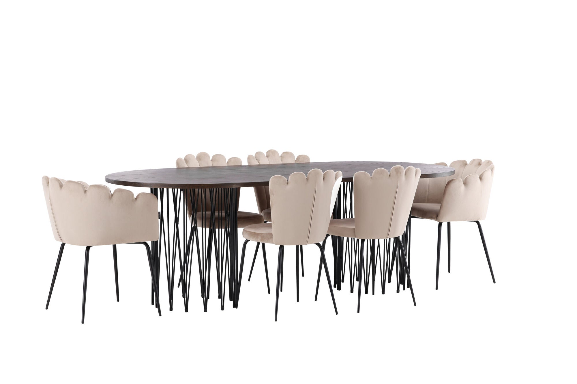 Venture Home Stone oval spisebord - Black / Mocca Veneer +Limhamn Light stol_4+ Limhamn stol - Black / Beige Velvet _2