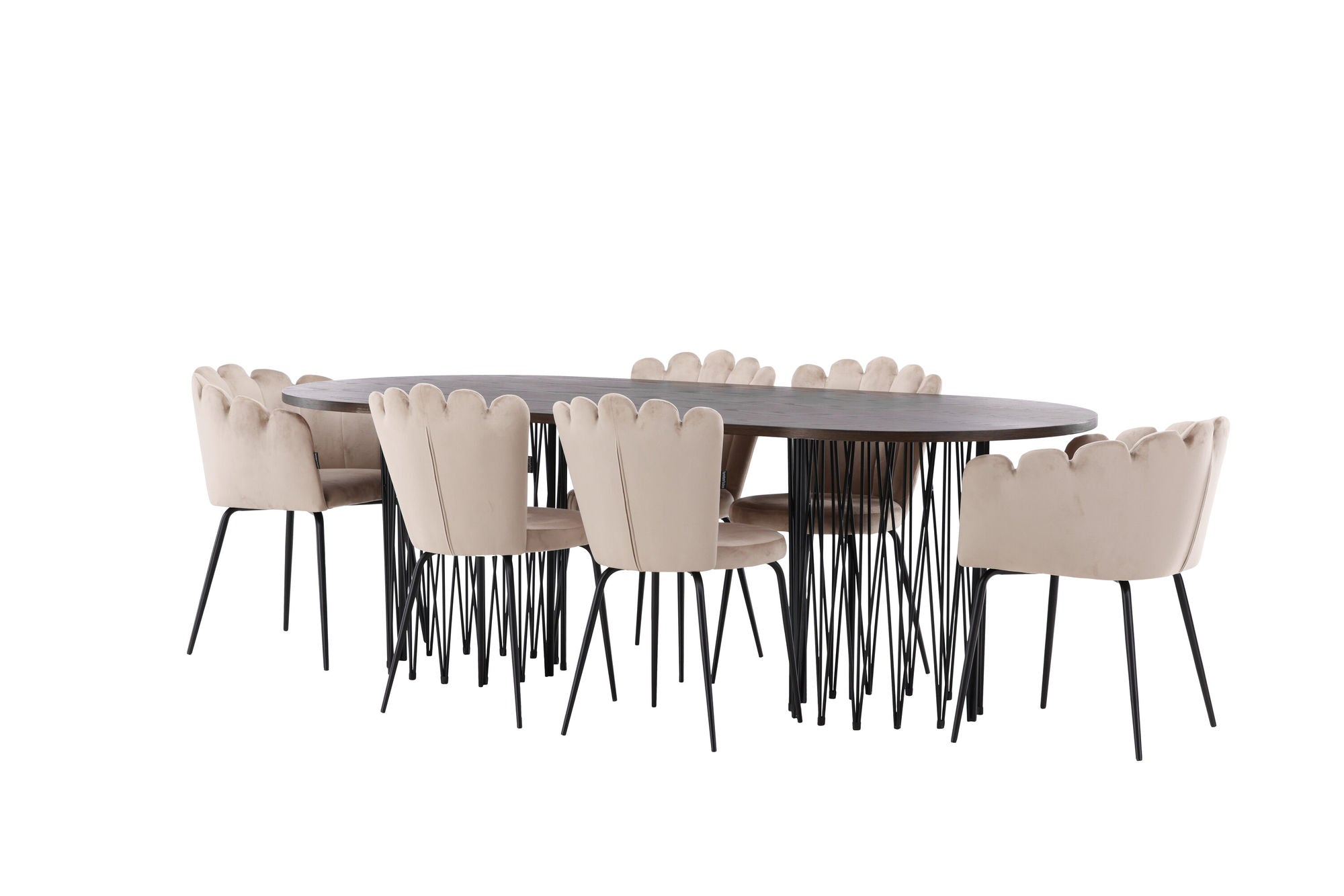 Venture Home Stone oval spisebord - Black / Mocca Veneer +Limhamn Light stol_4+ Limhamn stol - Black / Beige Velvet _2