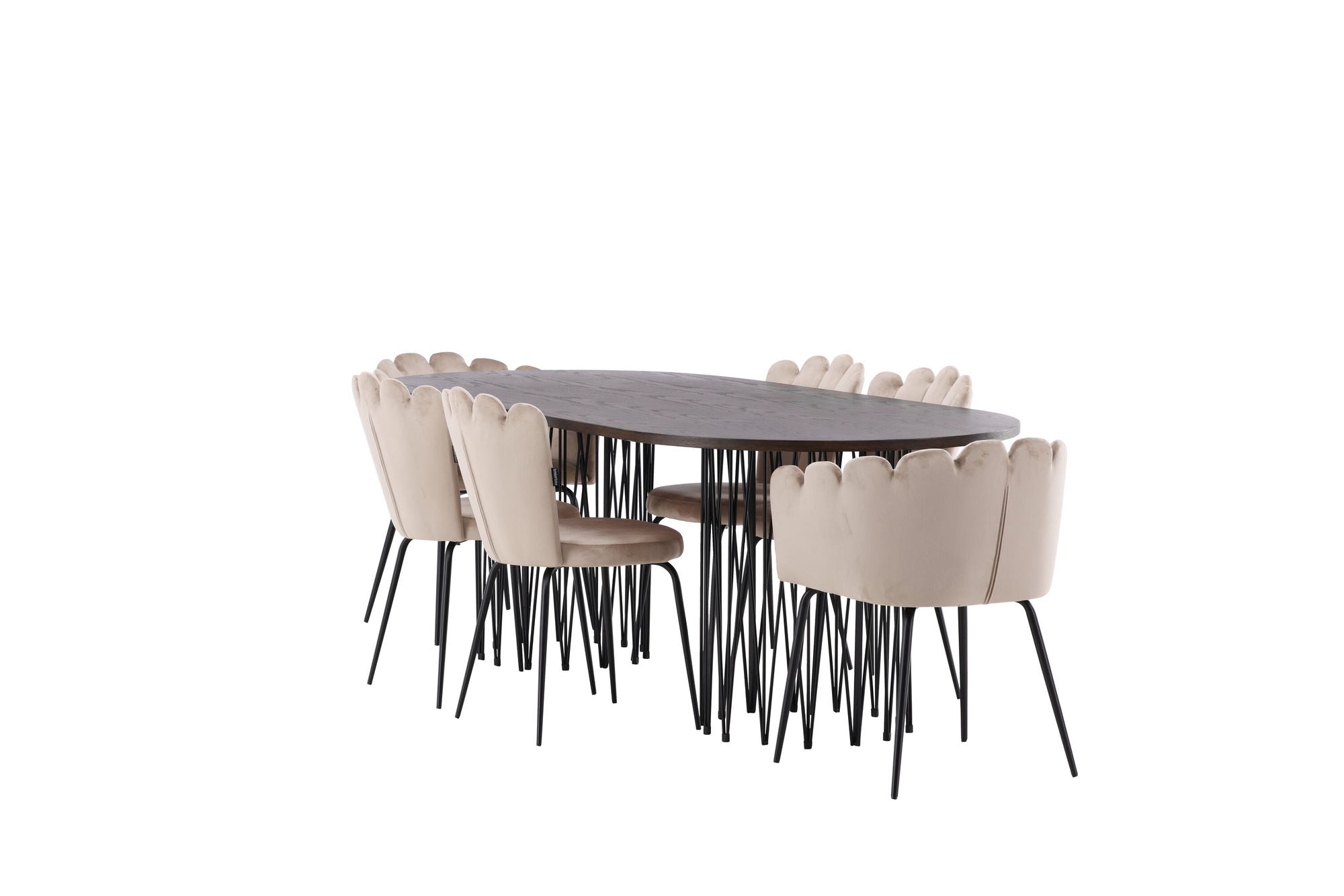 Venture Home Stone oval spisebord - Black / Mocca Veneer +Limhamn Light stol_4+ Limhamn stol - Black / Beige Velvet _2