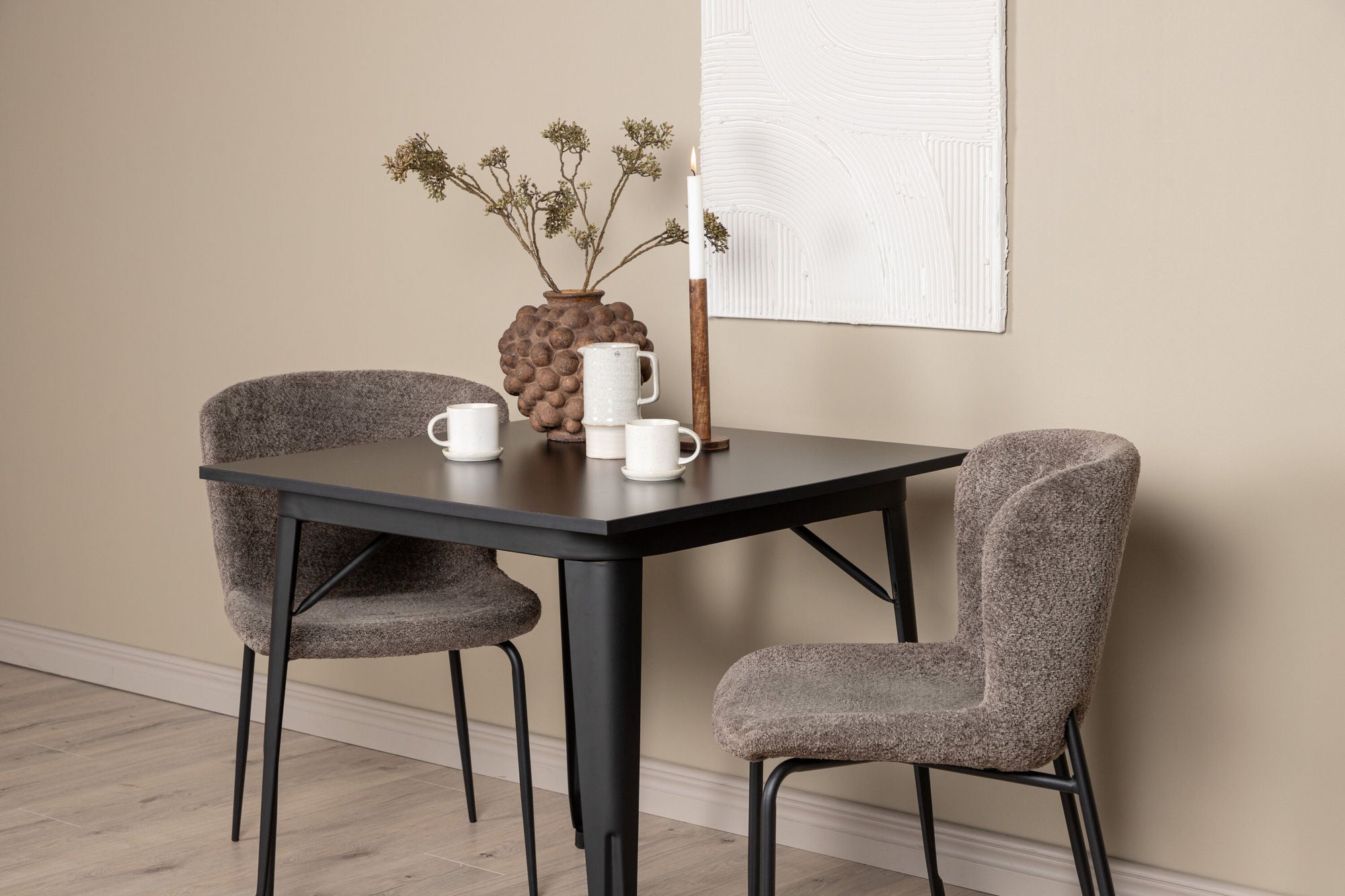 Venture Home Tempe spisebord - Black / Black MDF +Modesto Spisebordsstol - Grey / Smoked Black Boucle _2