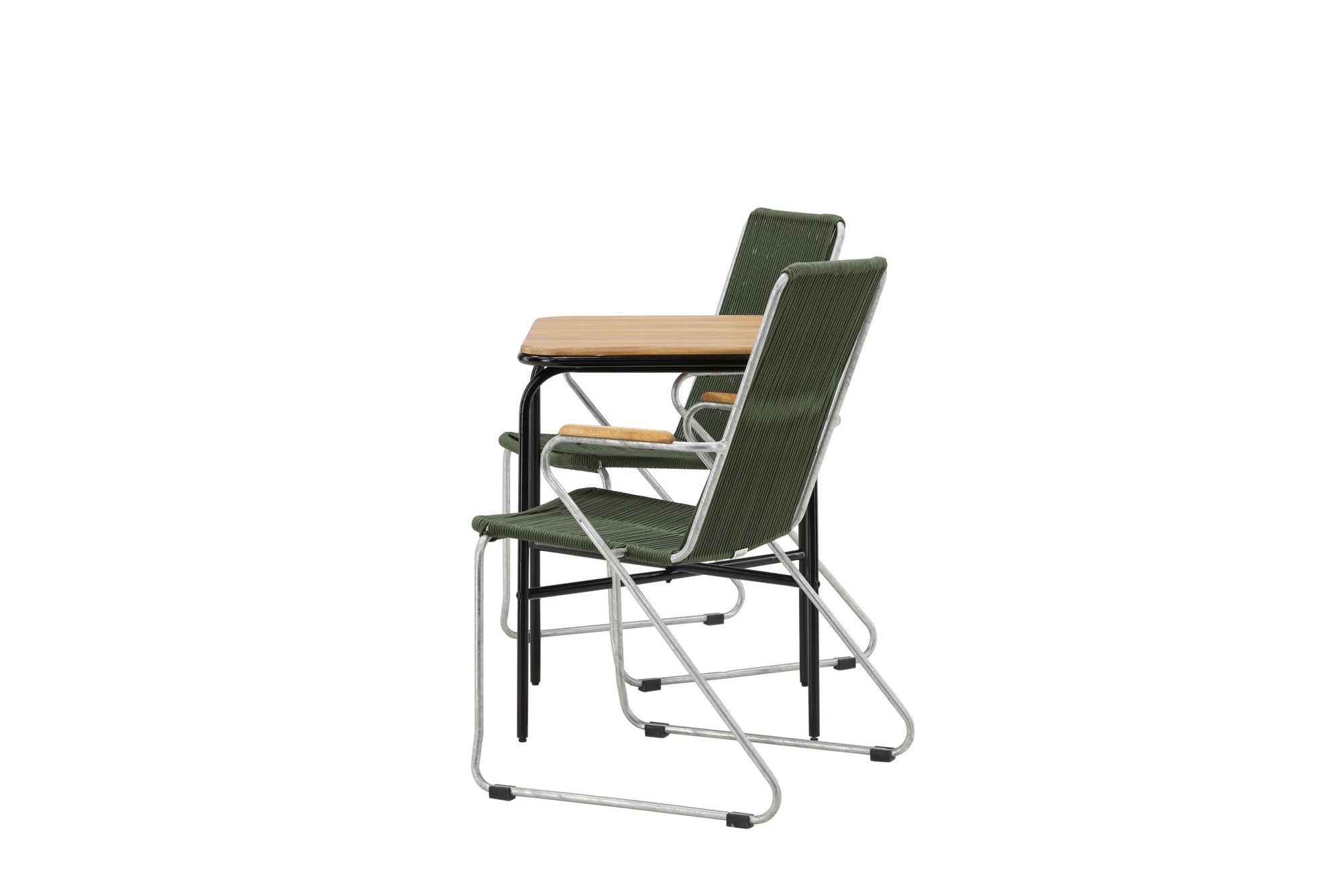Venture Home Holmbeck Cafebord Steel - Black / Rectangular 55*70*74 +Bois Diningchair Steel - Silver / Green Rope _2
