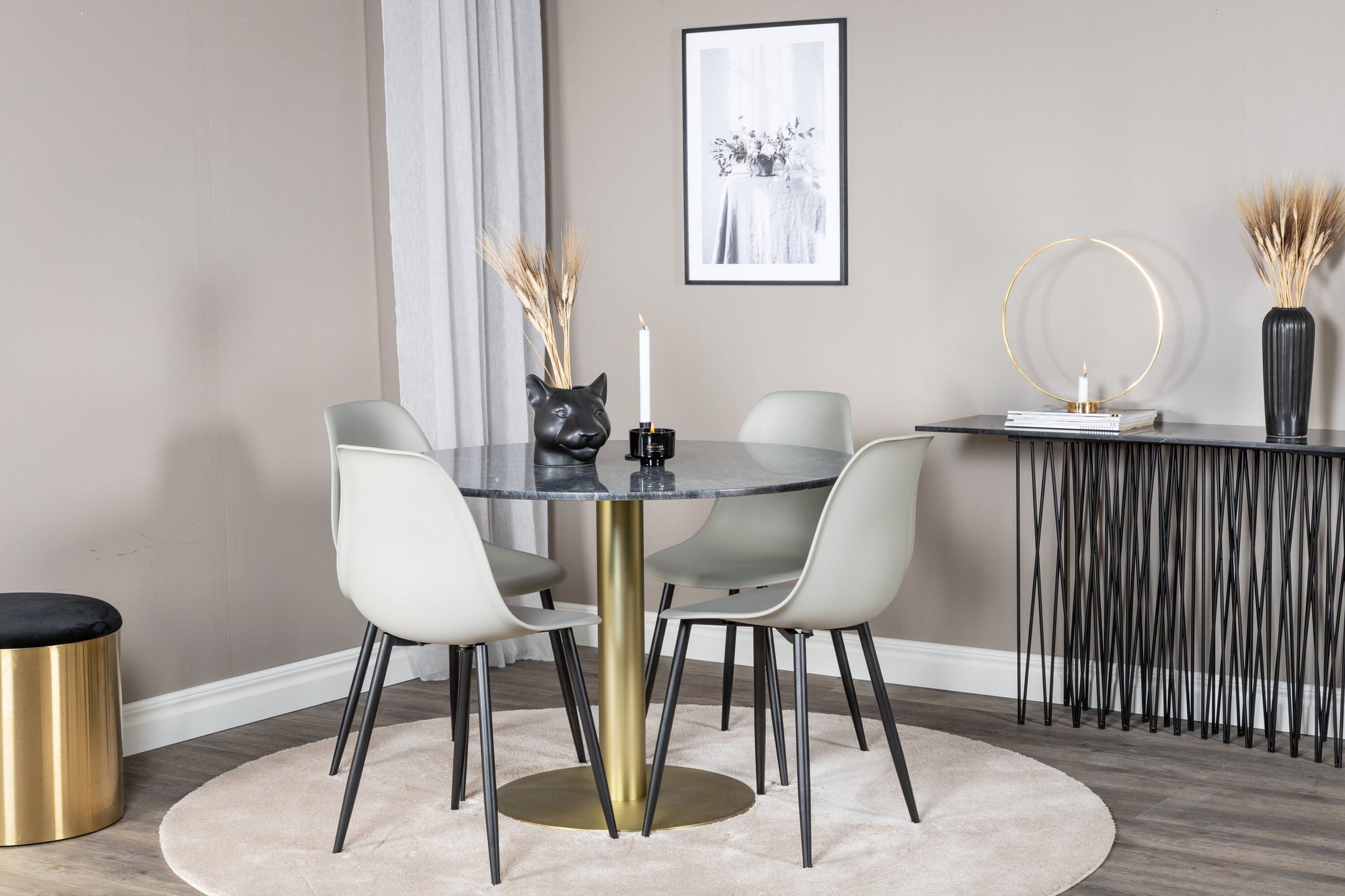 Venture Home Estelle rund spisebord ø106 H75 - Black / Brass+Polar Plastic Spisebordsstol - Black Legs / Grey Plastic_4