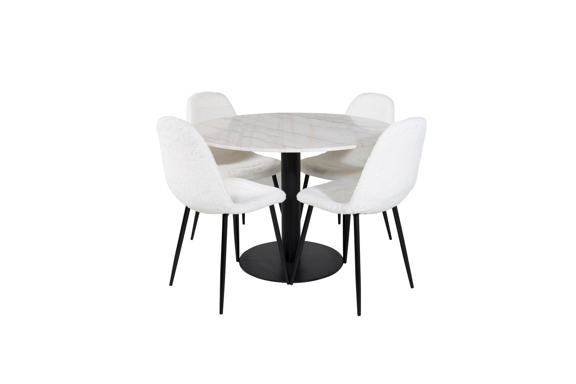 Venture Home Estelle rund spisebord ø106 H75 - White / Black+Polar Fluff Spisebordsstol - Black Legs - White Teddy _4