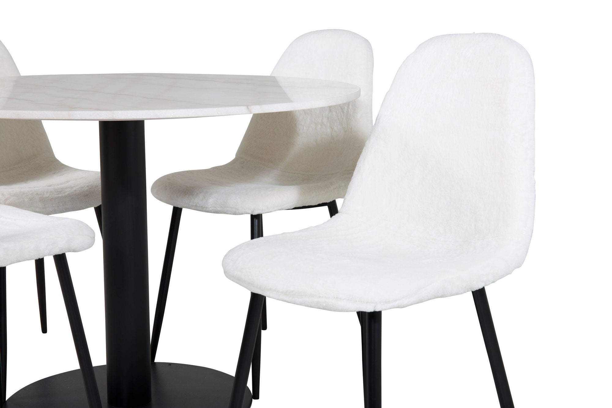 Venture Home Estelle rund spisebord ø106 H75 - White / Black+Polar Fluff Spisebordsstol - Black Legs - White Teddy _4